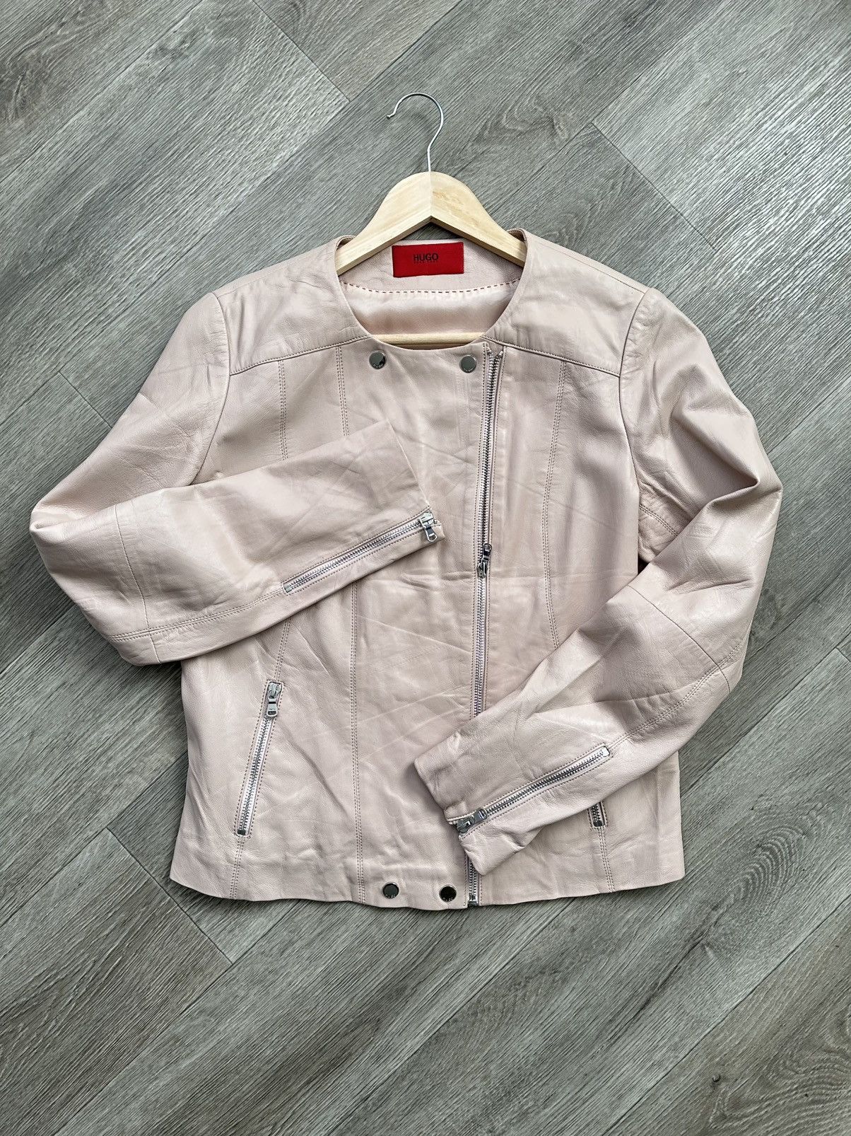 Hugo × Hugo Boss 🫧HUGO LEATHER JACKET Ladies Biker Size L / US 10 / IT 46 - 2 Thumbnail