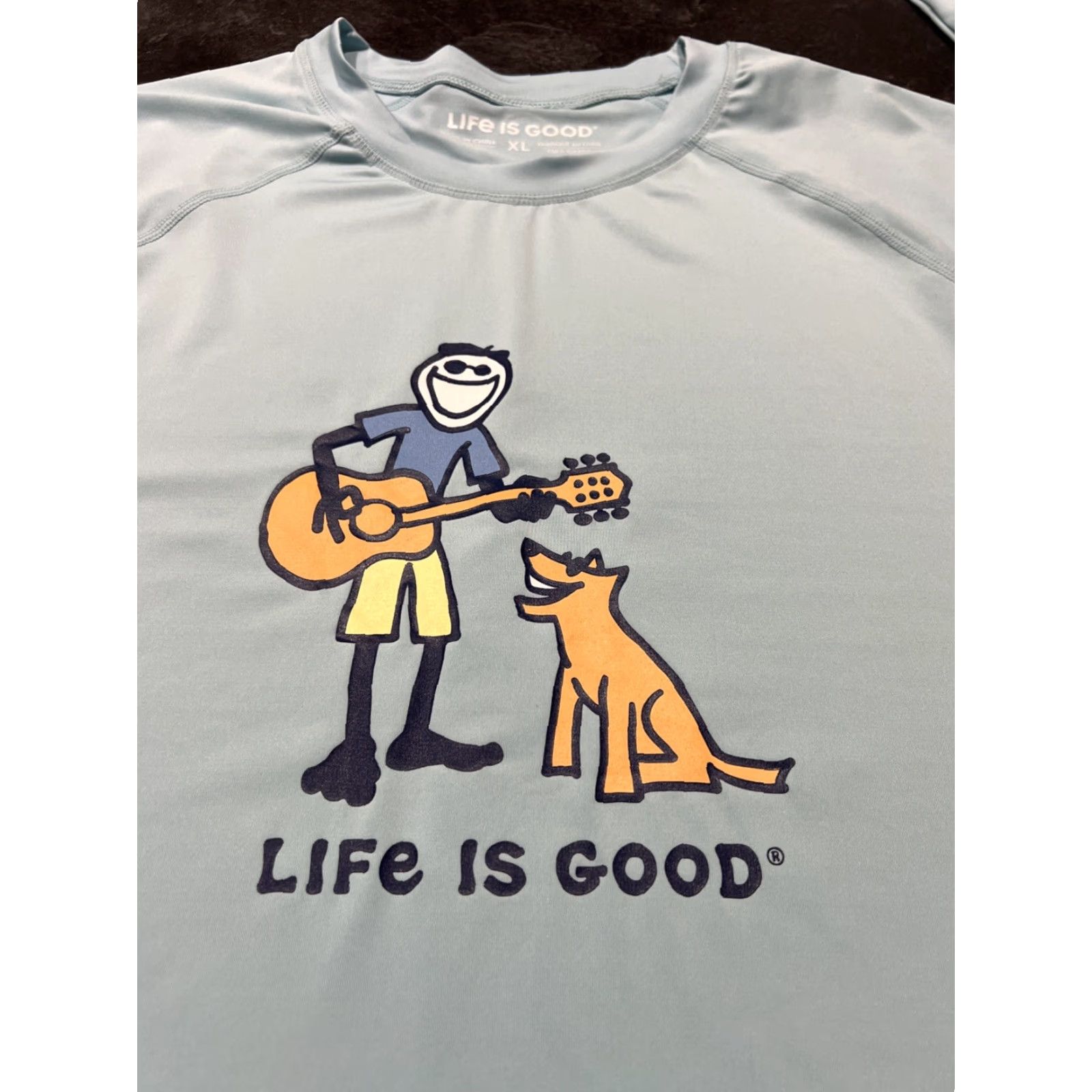 Life is Good Life is Good T-Shirt Dog Life is Good "Homemade Jam" Jake Dog Guitar Performance L/S Aqua XL Men shirts Mens T-Shirt XL Aqua Dog Theme Ready to wear Size US XL / EU 56 / 4 - 6 Thumbnail