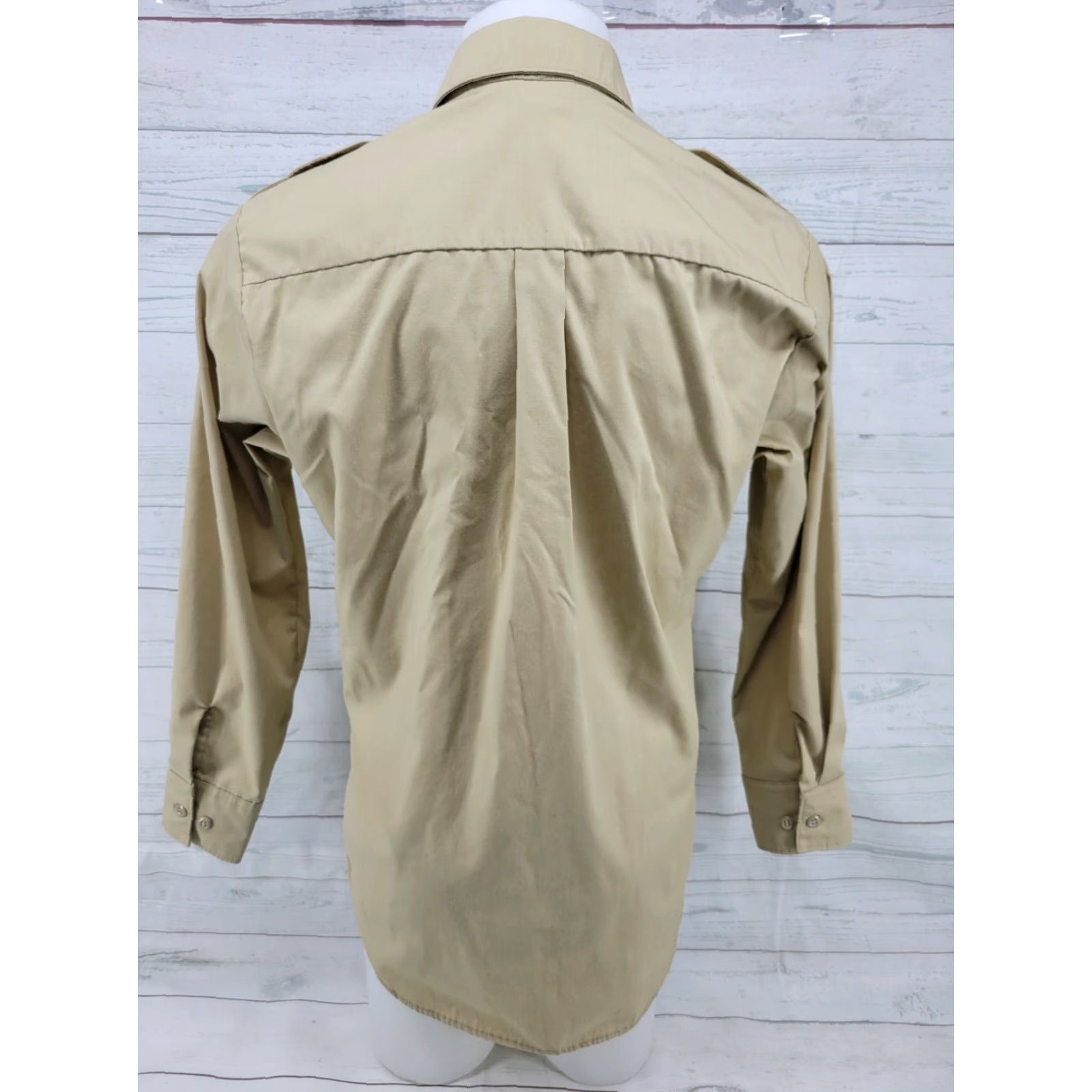 Vintage 10X Shirt Long Sleeve Tan Khaki Button-Front Canvas Polyester Beig​e Beige Casual Men Size L Vintage: No Mens Size US L / EU 52-54 / 3 - 6 Thumbnail