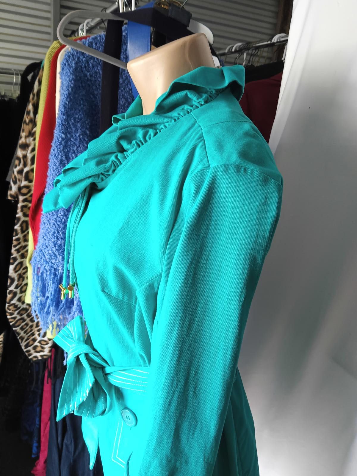 Designer Chic Aqua Blue Ruffled Jacket by Luii - Medium Size M / US 6-8 / IT 42-44 - 2 Thumbnail