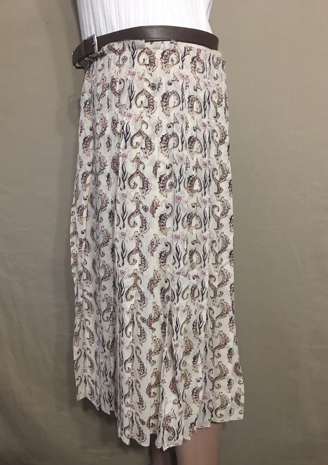 Tory Burch Tory Burch Pleated Silk Seahorse Print Skirt Size UK 8 Size 27" / US 4 / IT 40 - 4 Thumbnail