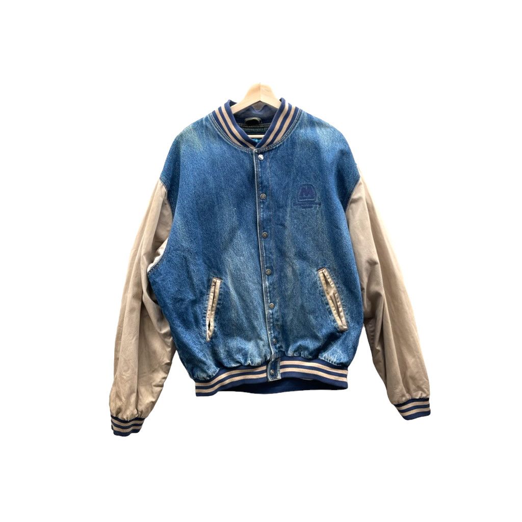 Vintage 1990 s Tri Mountain Marathon Two Tone Denim Varsity Jacket Grailed