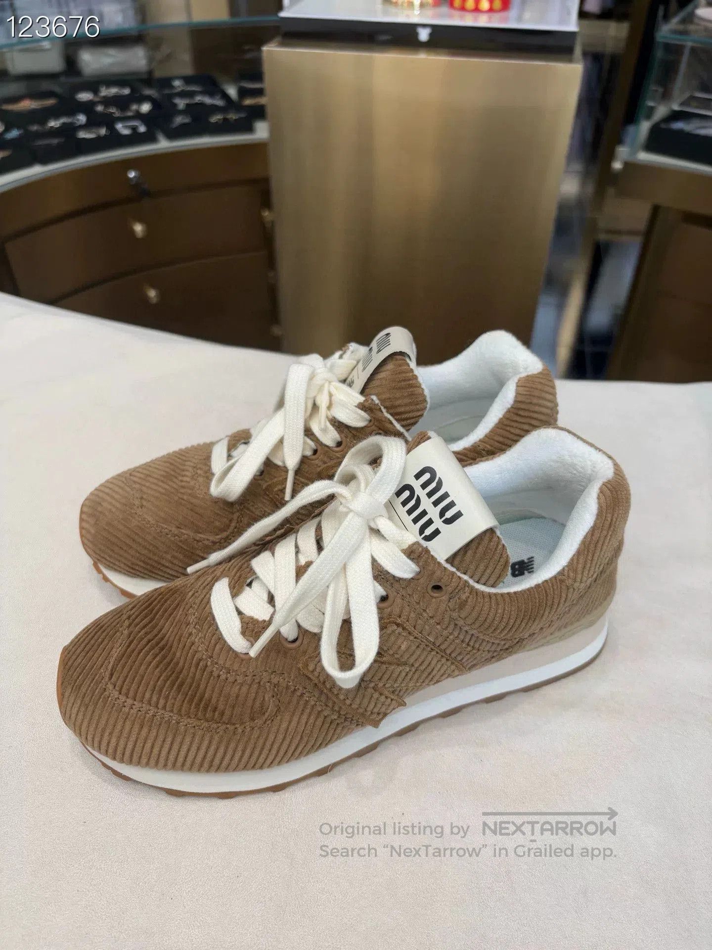 Miu Miu Miumiu New Balance 574 Striped Corduroy Sneakers. Size US 4.5 / IT 34.5 - 2 Thumbnail