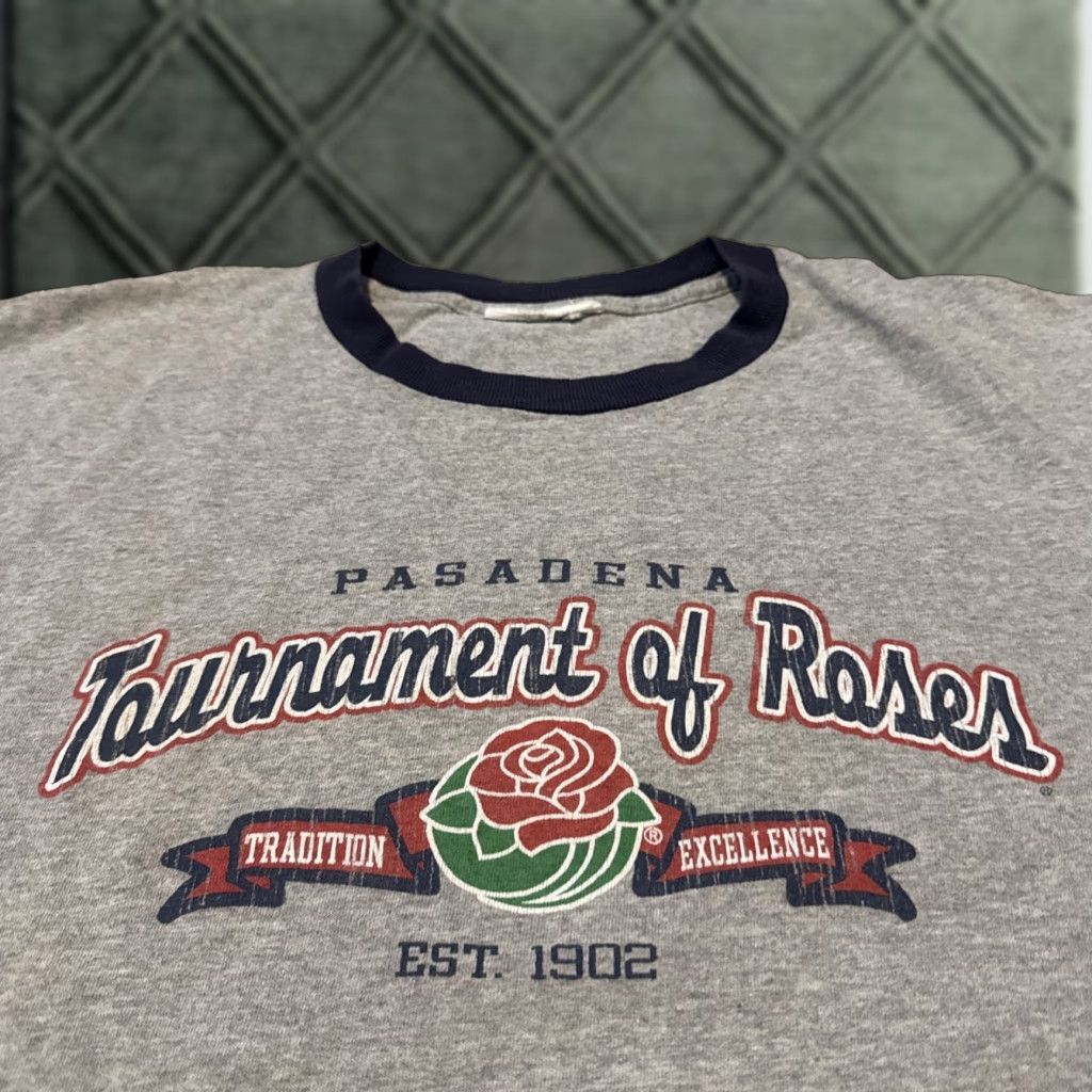 Vintage VINTAGE 90s Rose Bowl Pasadena Parade Grey Ringer T-Shirt L Mens Stains Size US L / EU 52-54 / 3 - 1 Thumbnail