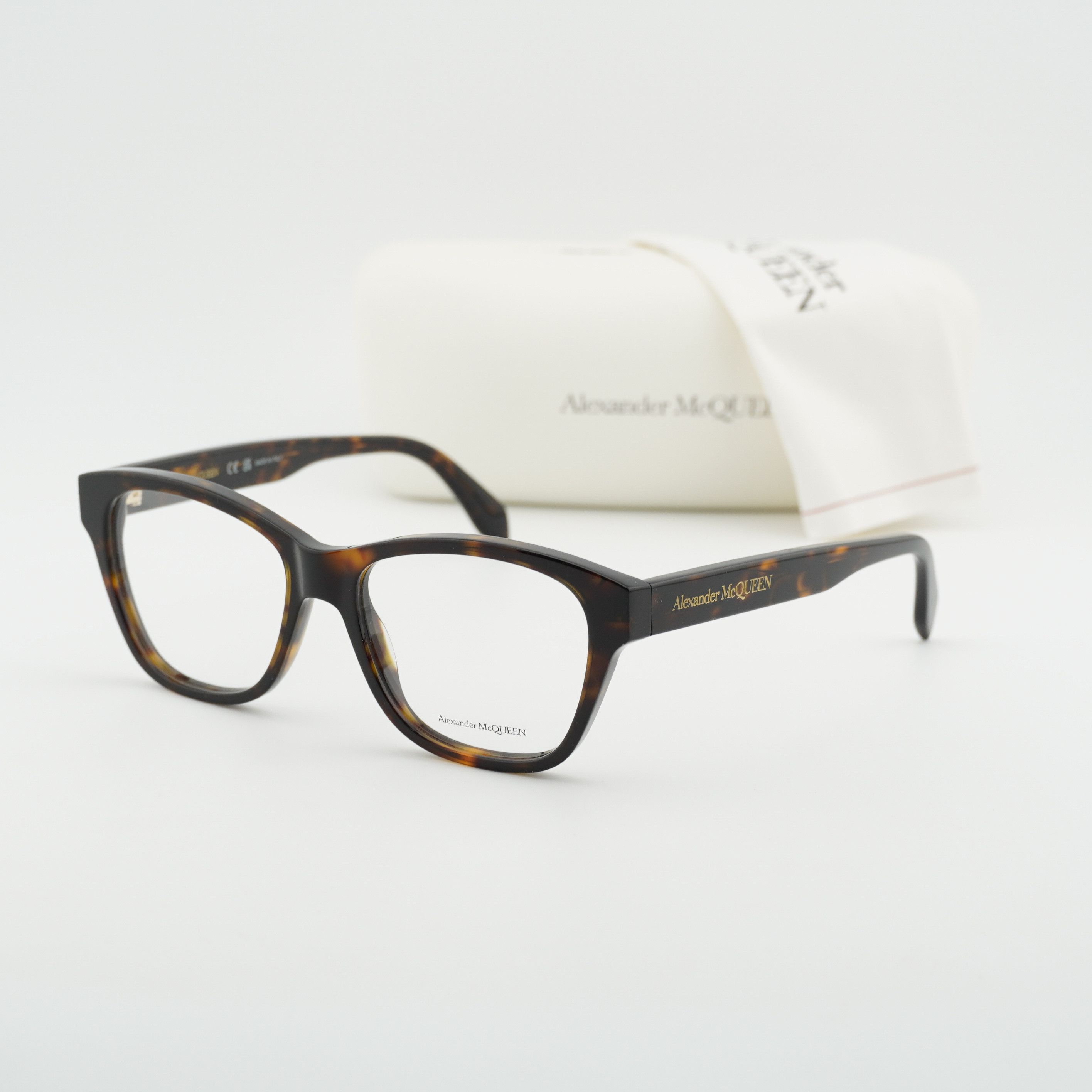Alexander McQueen Alexander McQueen AM0306O 002 Eyeglasses Havana 52mm Square Size ONE SIZE - 1 Thumbnail