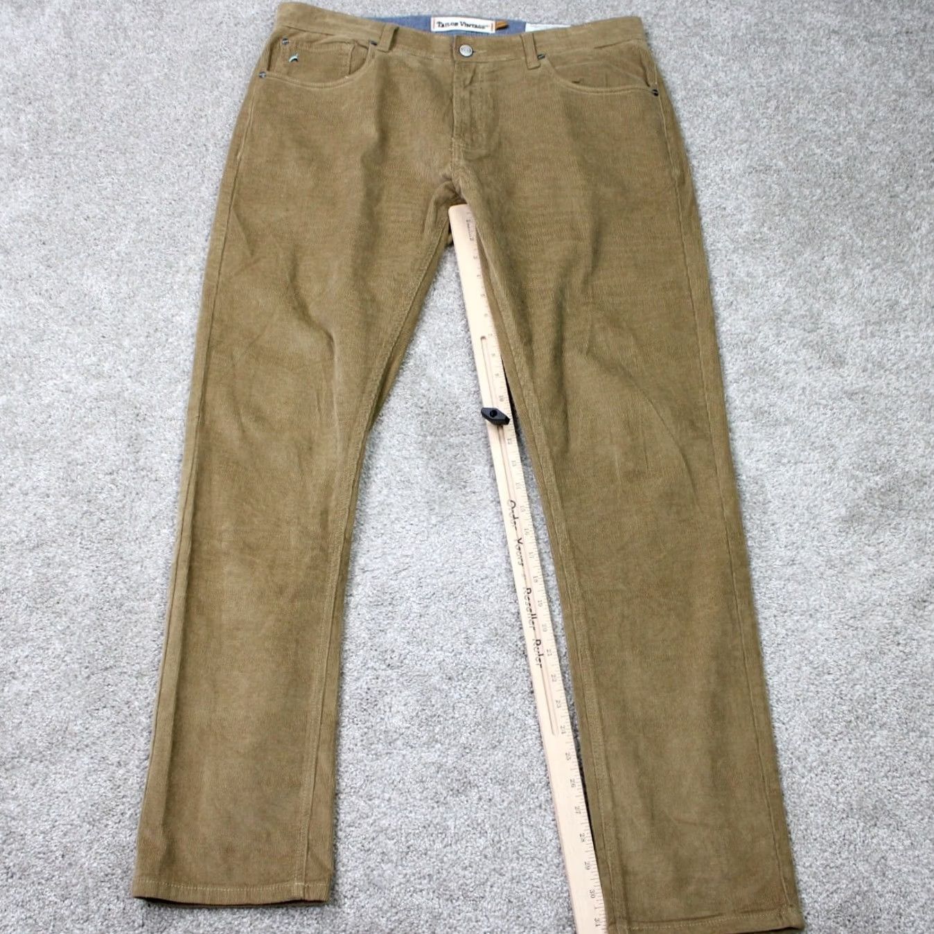 Vintage Tailor Vintage Pants Mens 36x32 Beige Corduroy Slim Fit Straight 5-Pocket Slimming Stretch Chino Casual Business Travel Mens Merchandise Size US 36 / EU 52 - 3 Thumbnail