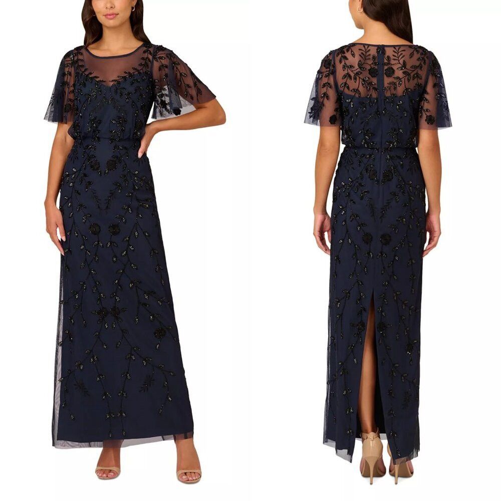 Adrianna Papell NWT New $299 Adrianna Papell Jasmine Beaded Blouson Navy Go Size M / US 6-8 / IT 42-44 - 1 Thumbnail