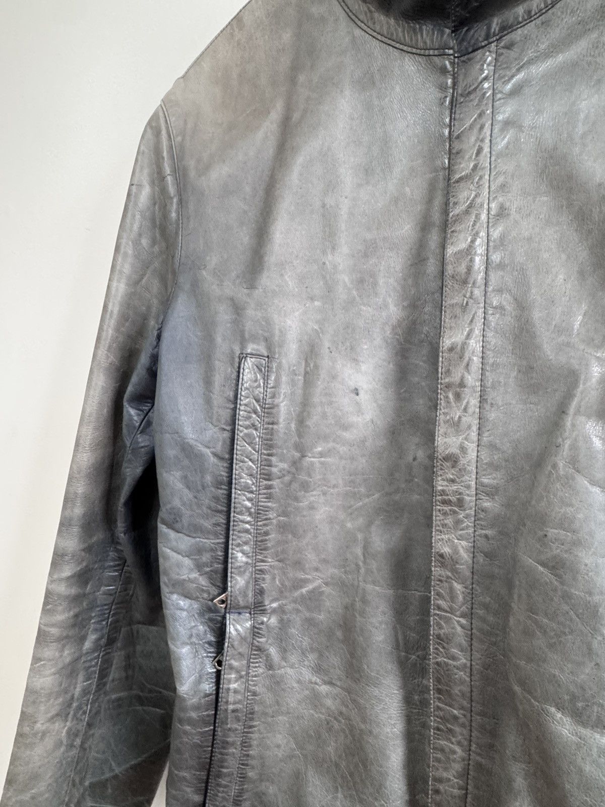 M0851 m0851 Canadian-Made Leather Moto Jacket Gray Size M Washed Size US M / EU 48-50 / 2 - 6 Thumbnail