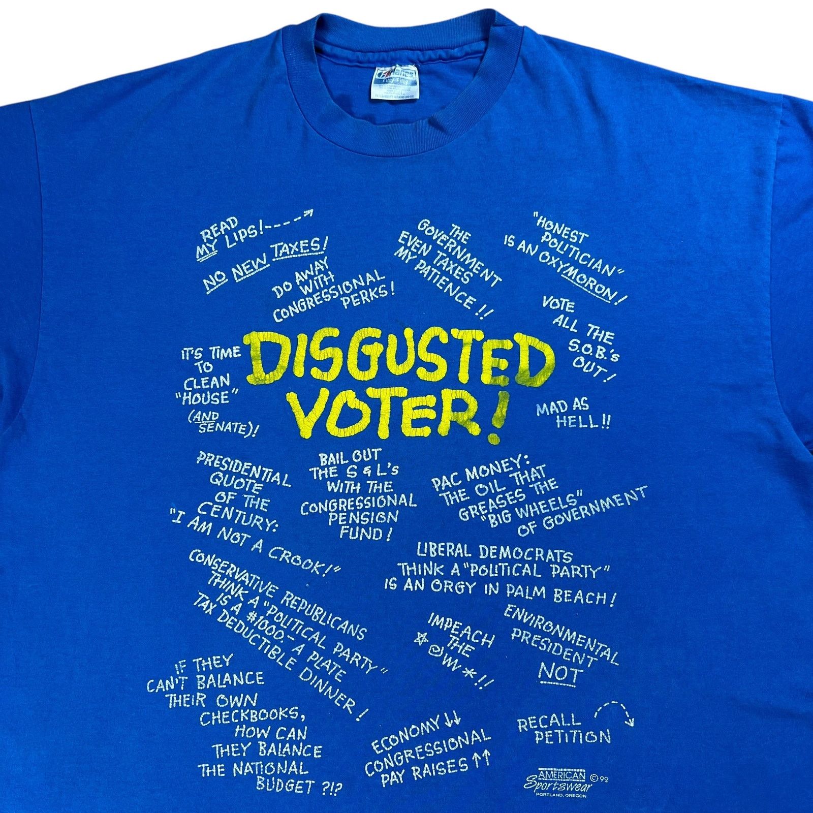 Hanes × Vintage Vintage 1992 Disgusted Voter! Political Protest tee (XXL) Size US XXL / EU 58 / 5 - 2 Thumbnail