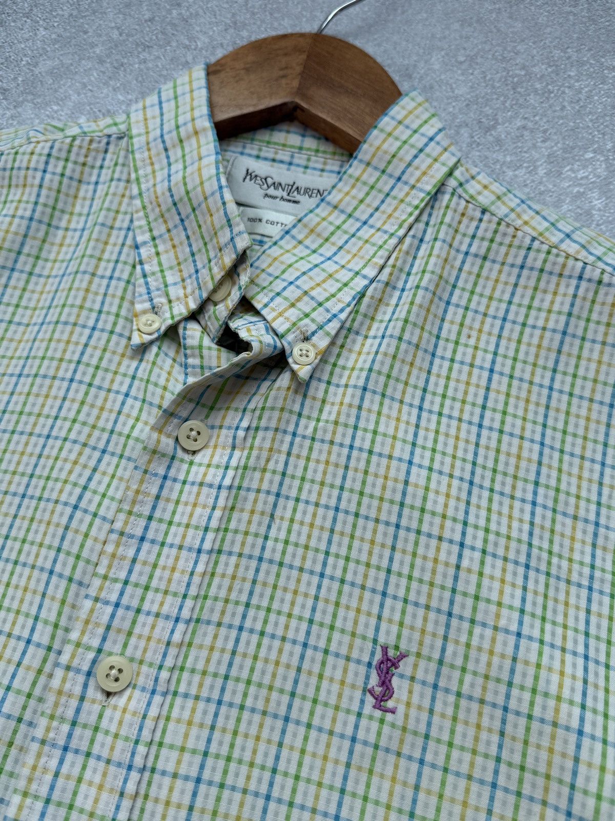 Yves Saint Laurent Yves Saint Laurent Men’s Short Sleeve Shirt Plaid Button Size US L / EU 52-54 / 3 - 7 Thumbnail