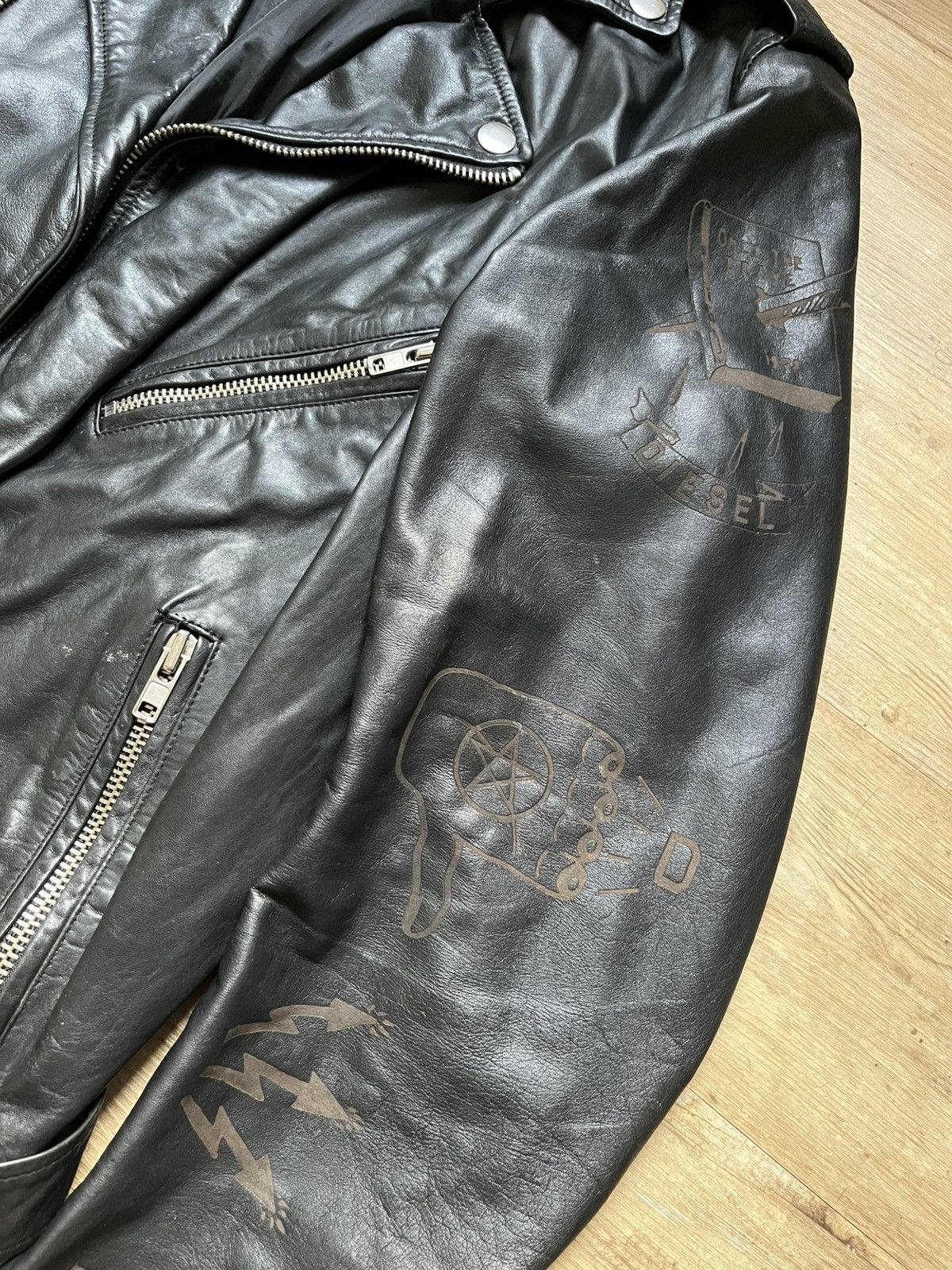 ®︎　　diesel leather jacket archive Diesel Leather Archive Jacket Vintage Y2K Biker Style