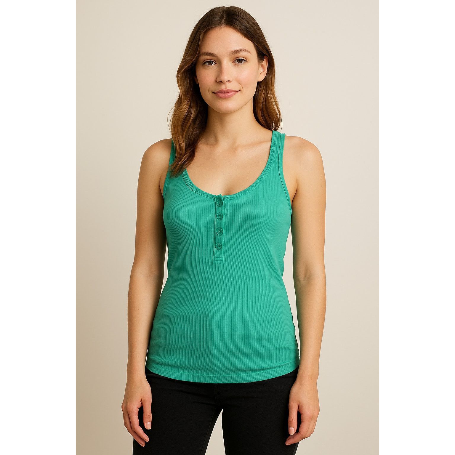 Old Navy Teal Ribbed Button-Front Tank Top Old Navy Women’s L Size L / US 10 / IT 46 - 1 Thumbnail