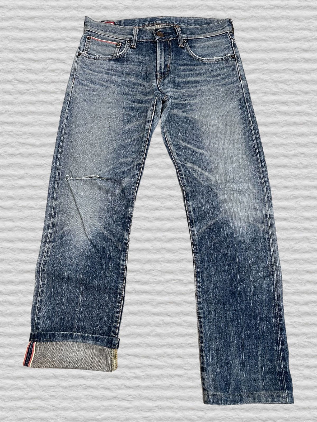 Edwin Edwin 505 Selvedge Buckle Back Whisker Distress Denim A13 Size US 32 / EU 48 - 2 Thumbnail