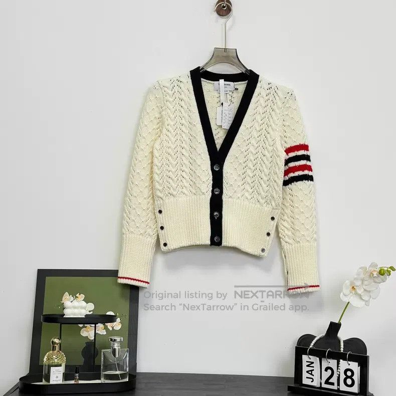 Thom Browne Thom Browne Arms Four Stripe Wool Cardigan Size US S / EU 44-46 / 1 - 1 Thumbnail