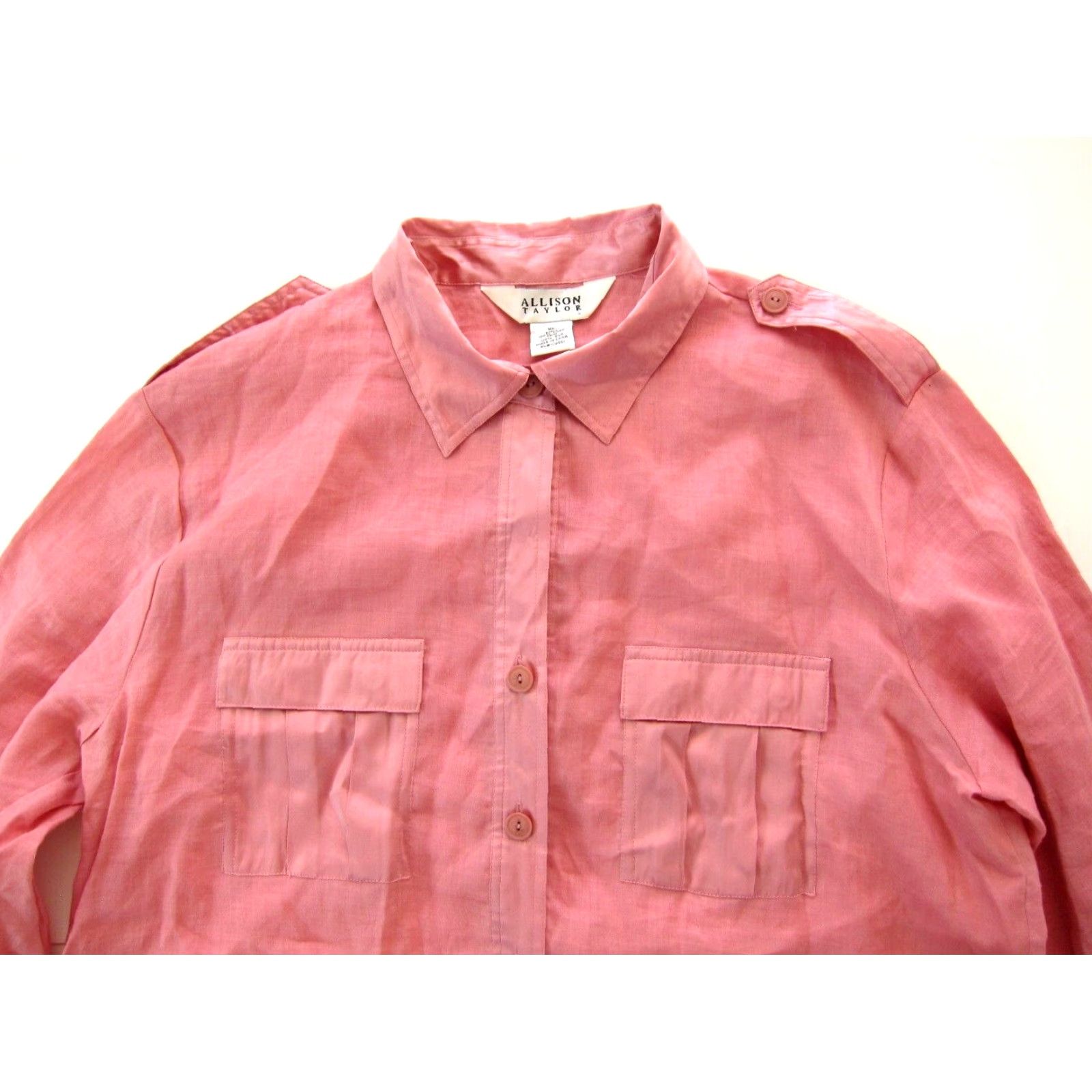 Vintage Allison Taylor Pink Linen Silk Trim Button Down Collared Long Sleeve Blouse XL Size XL / US 12-14 / IT 48-50 - 4 Thumbnail