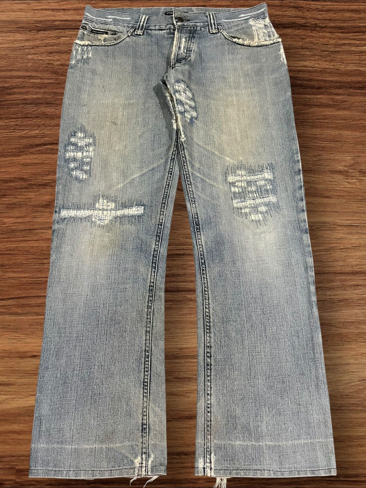 Dolce & Gabbana Y2K Dolce & Gabbana Distressed Sashiko Style Faded Blue Jean Size US 35 - 1 Thumbnail