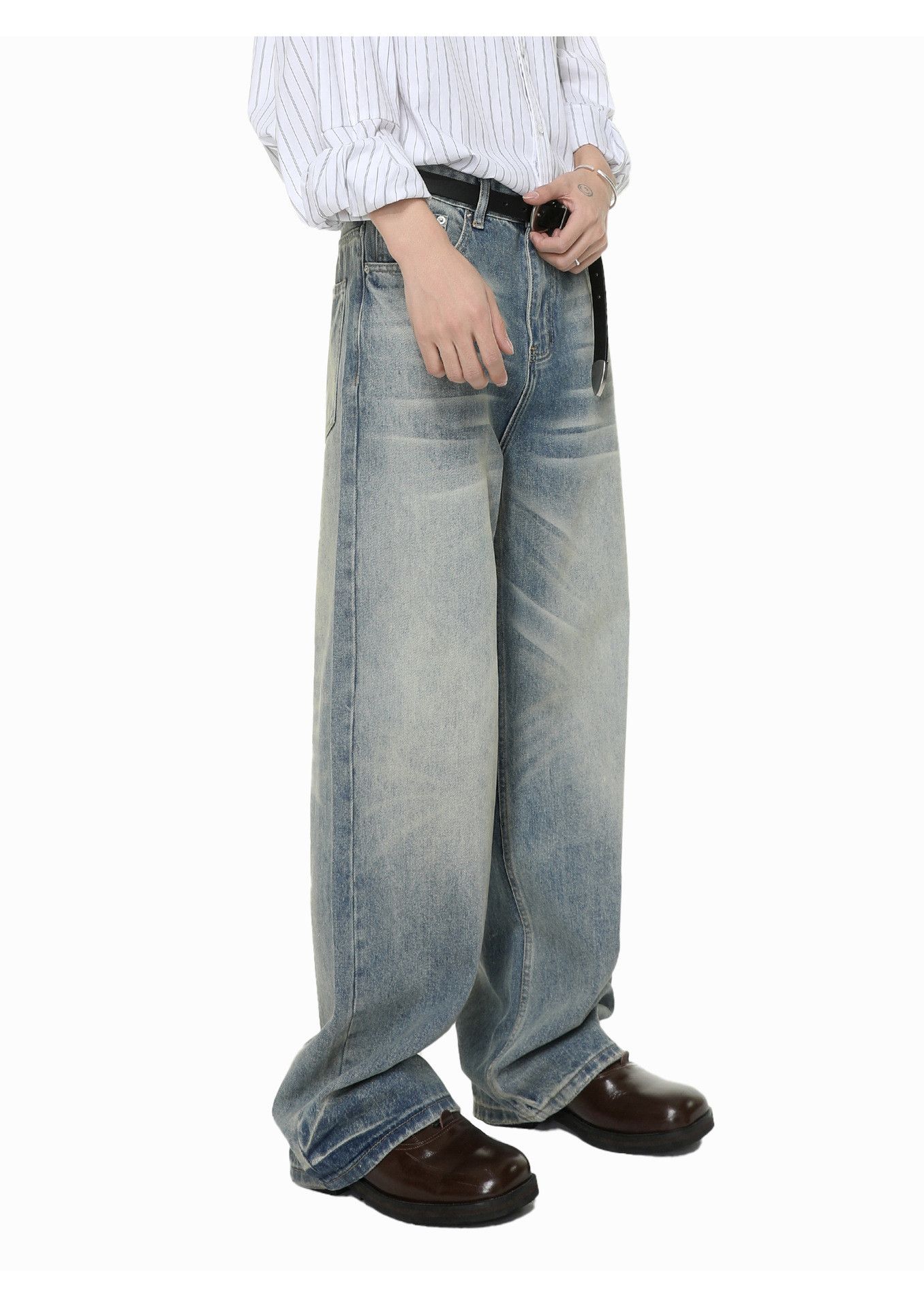 Vintage Vintage washed distressed whiskered straight wide-leg jeans Size US 32 / EU 48 - 4 Thumbnail