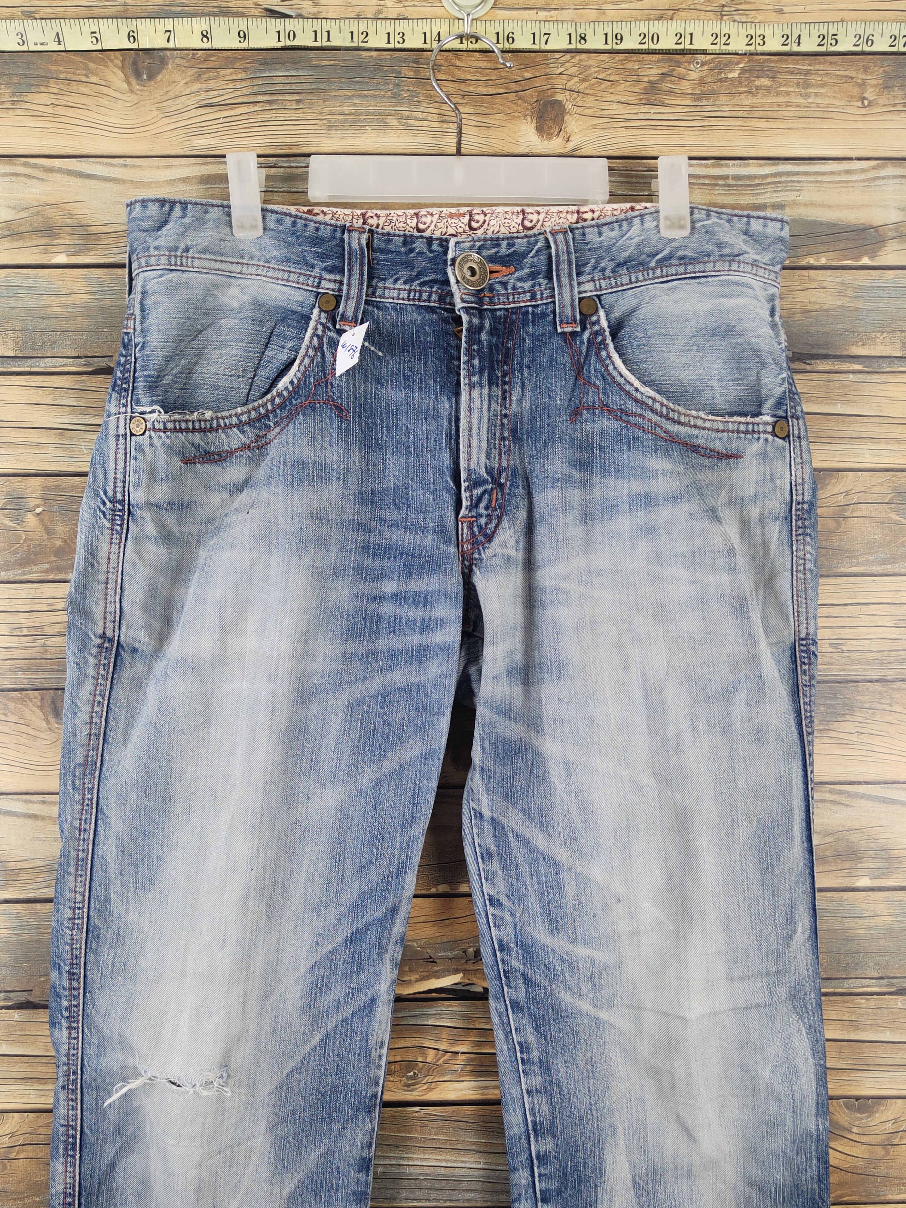 Edwin Edwin 503 Blue Distressed Ripped denim Jeans #W1876 Size US 35 - 2 Thumbnail
