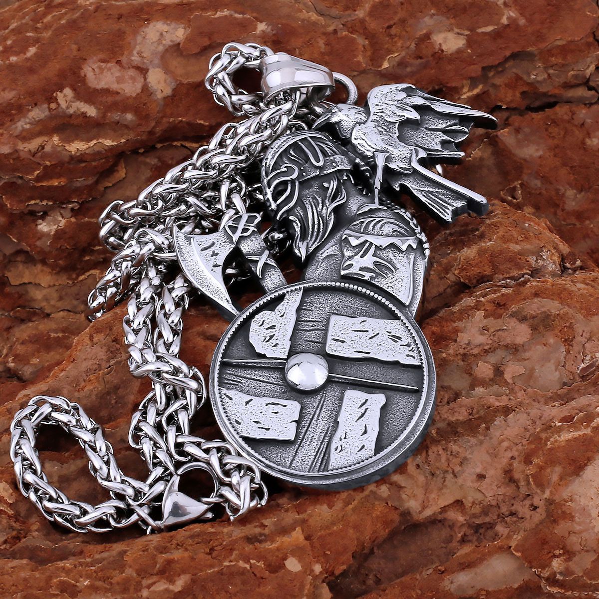 Jewelry × Vintage 23" Vikings Warrior Shield Axe Sparta Steel Nordic Necklace Size ONE SIZE - 5 Thumbnail