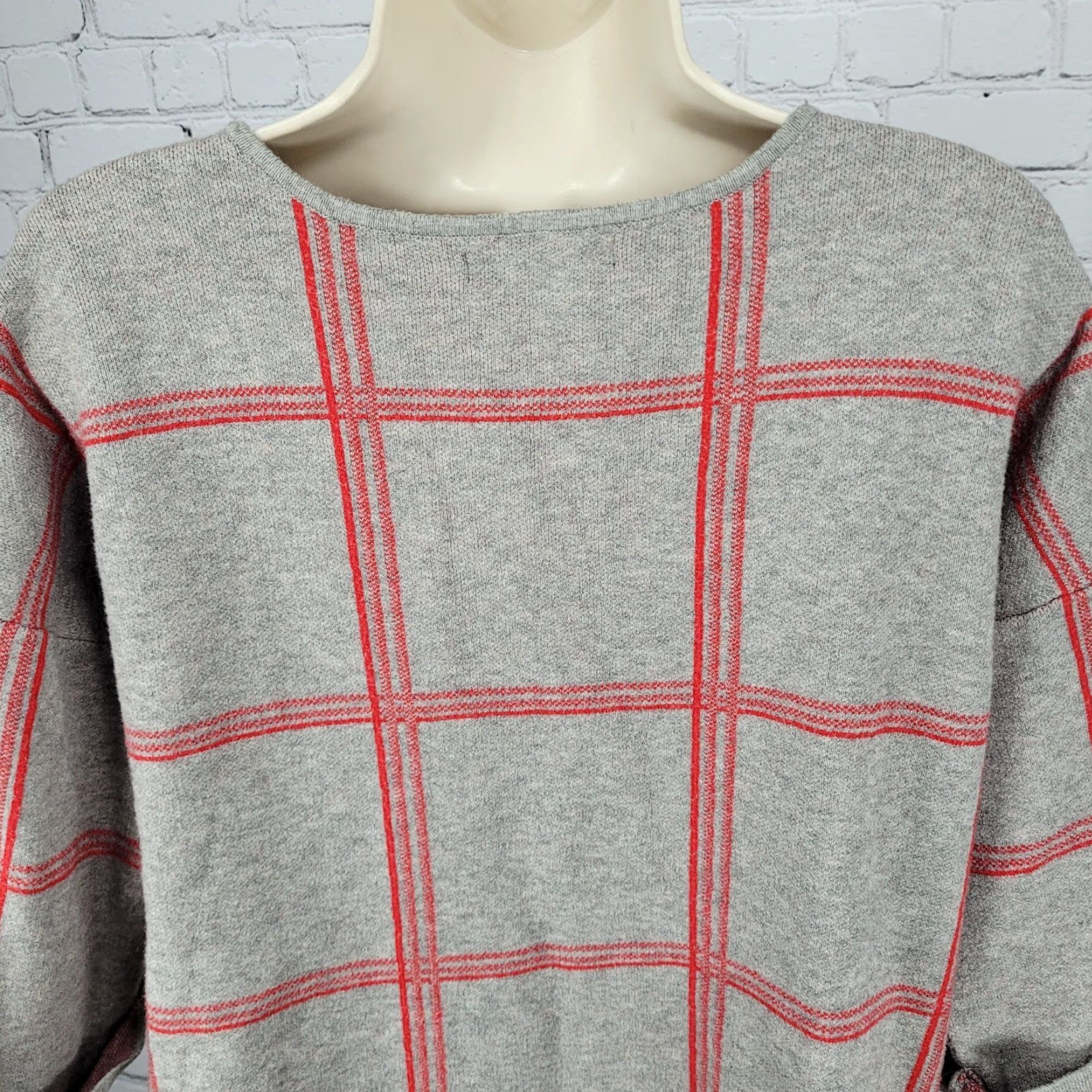 Vintage Tahari Sweater Shirt 1X Womens Casual Classic Check 3/4 Sleeve Pullover Grey Red Size XL / US 12-14 / IT 48-50 - 7 Thumbnail