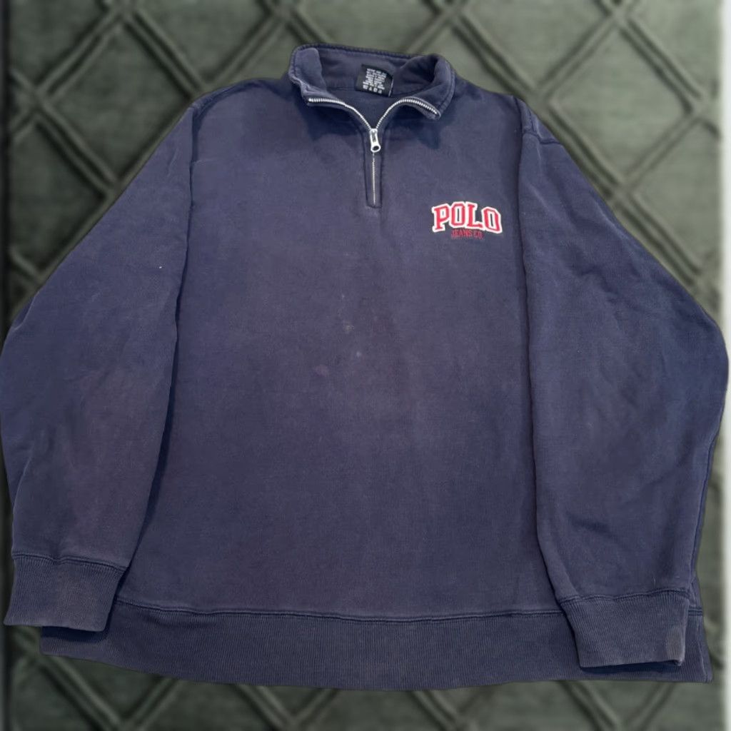 Polo Ralph Lauren Vintage Ralph Lauren Polo Jeans Blue Quarter Zip Sweatshirt Large 90s Mens Size US L / EU 52-54 / 3 - 1 Thumbnail