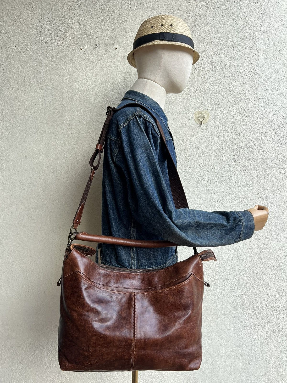 Leather Vintage Aniary Japan Distress Patina Leather 2 Way Bag Size ONE SIZE - 3 Thumbnail