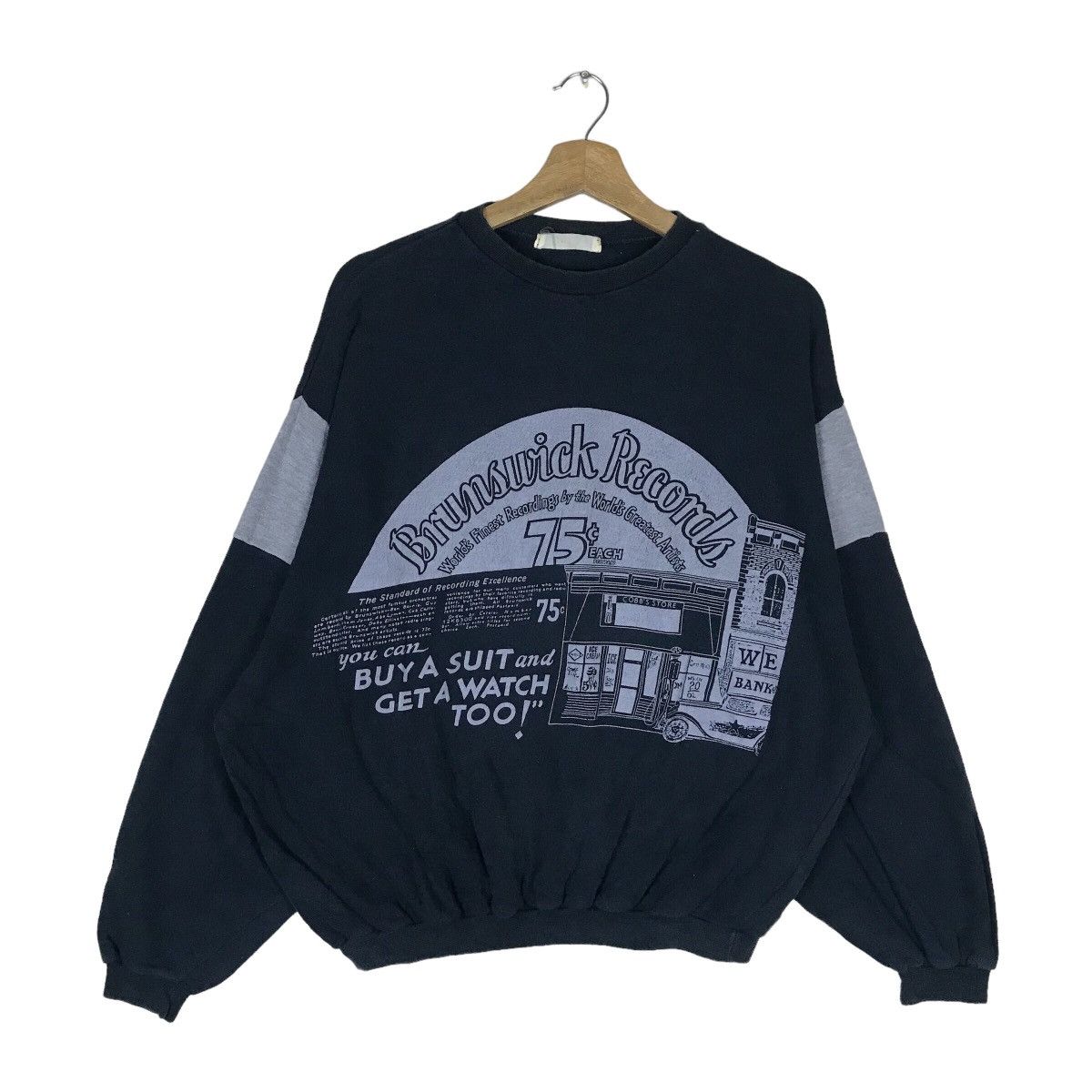 Vintage Brunswick Records Over Print Pullover Jumper