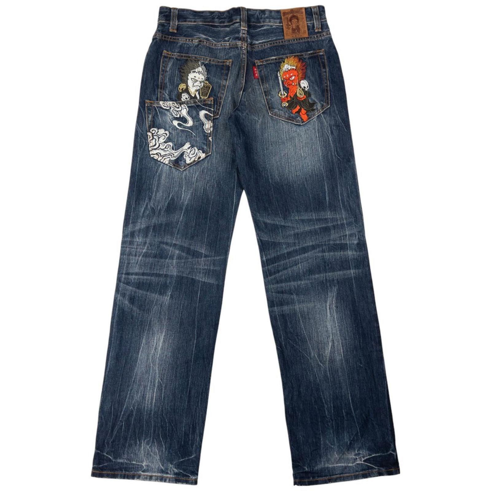 Other Vintage Jizo Bosatsu Embroidered Troll Denim Jeans Size W32 Size US 32 / EU 48 - 2 Thumbnail