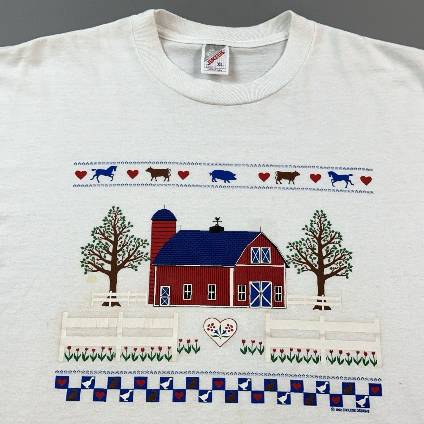 Jerzees VINTAGE Jerzees Shirt Women's XL White Endless Designs Barn House Farm USA Made Size XL / US 12-14 / IT 48-50 - 2 Thumbnail
