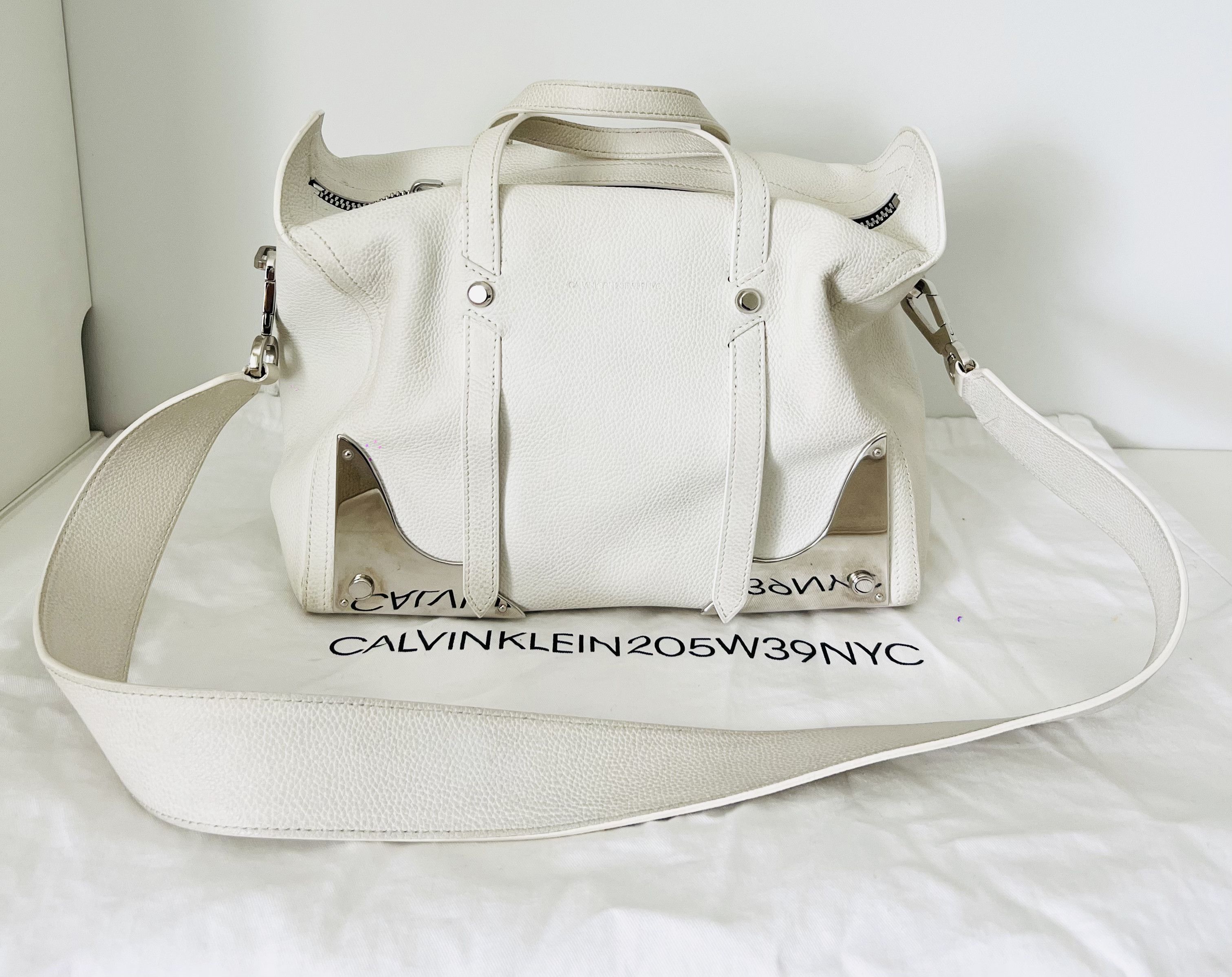Raf Simons, Medium White Pebbled Handbag w/Strap