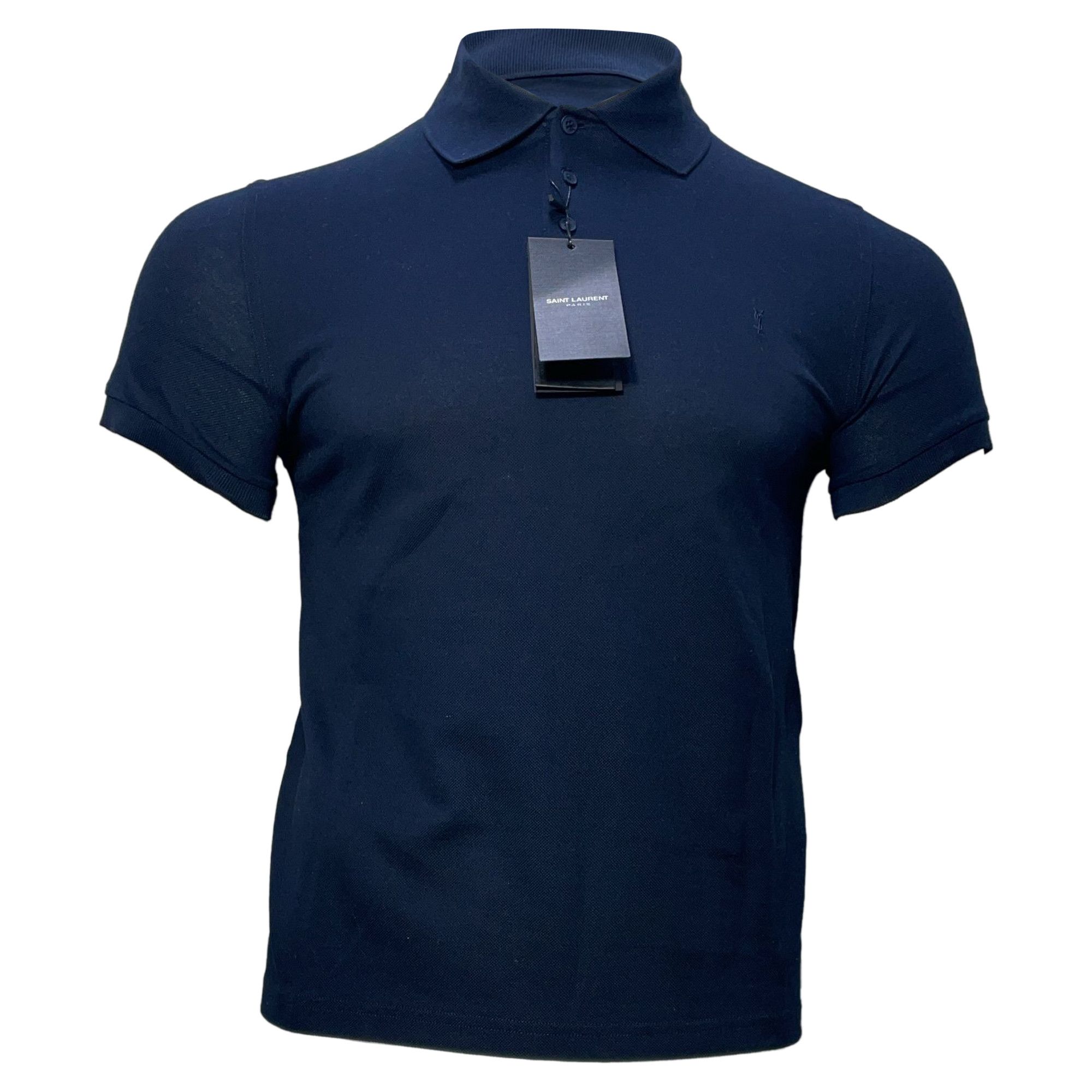 Saint Laurent Paris Saint Laurent Cassandre Embroidered-Logo Polo Shirt in Navy Size US XS / EU 42 / 0 - 1 Thumbnail