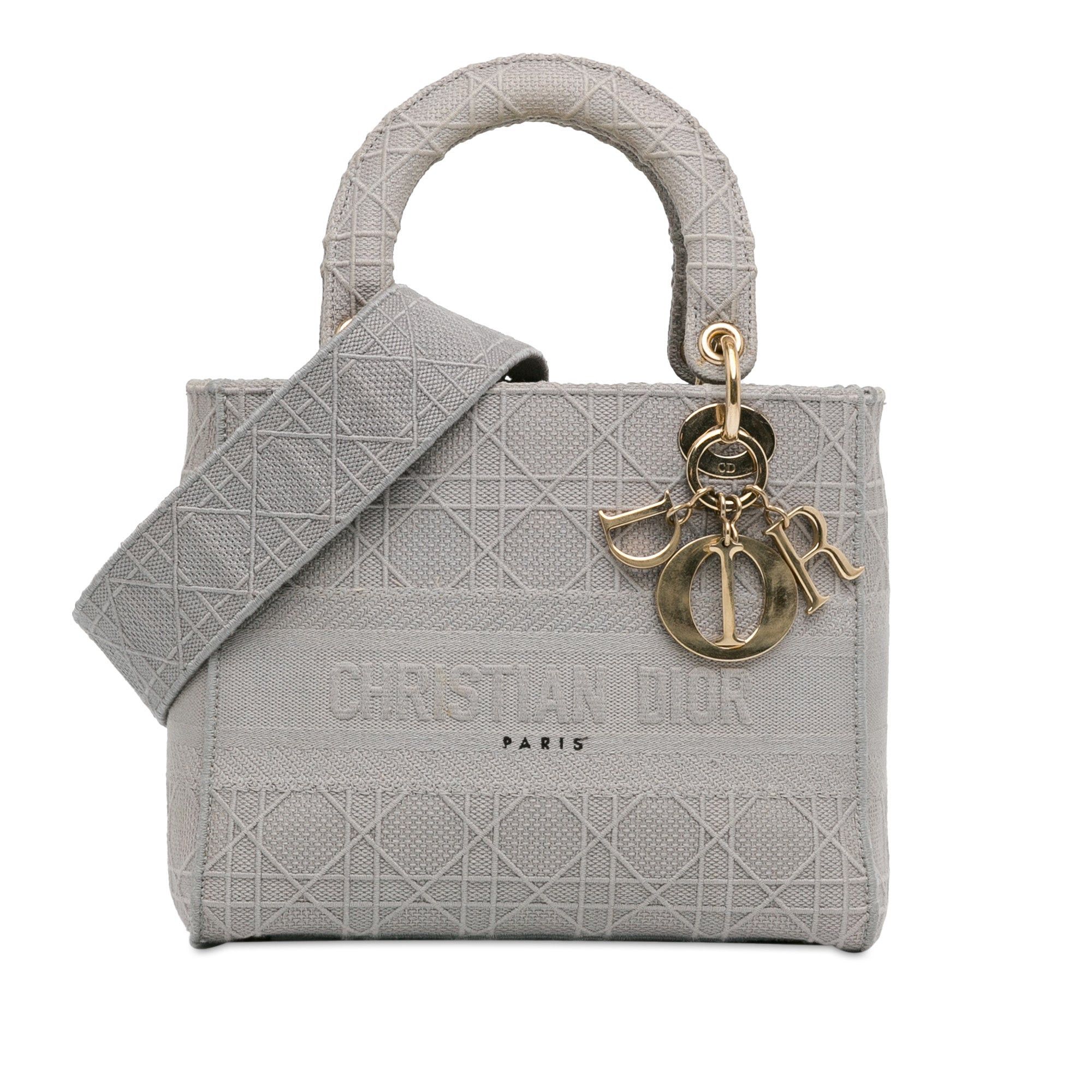 Dior Dior Medium Canvas Cannage Lady D Lite Gray Size ONE SIZE - 1 Thumbnail