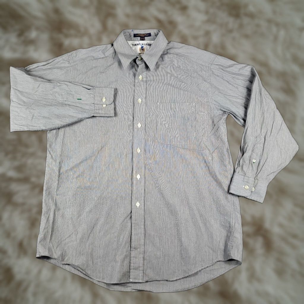 Tommy Hilfiger VINTAGE Tommy Hilfiger Shirt Mens 15.5 Gray Dress Long Sleeve Button Up Collared Business Casual 15.5 in Pockets Modern Preppy Mens Size 40R - 1 Thumbnail