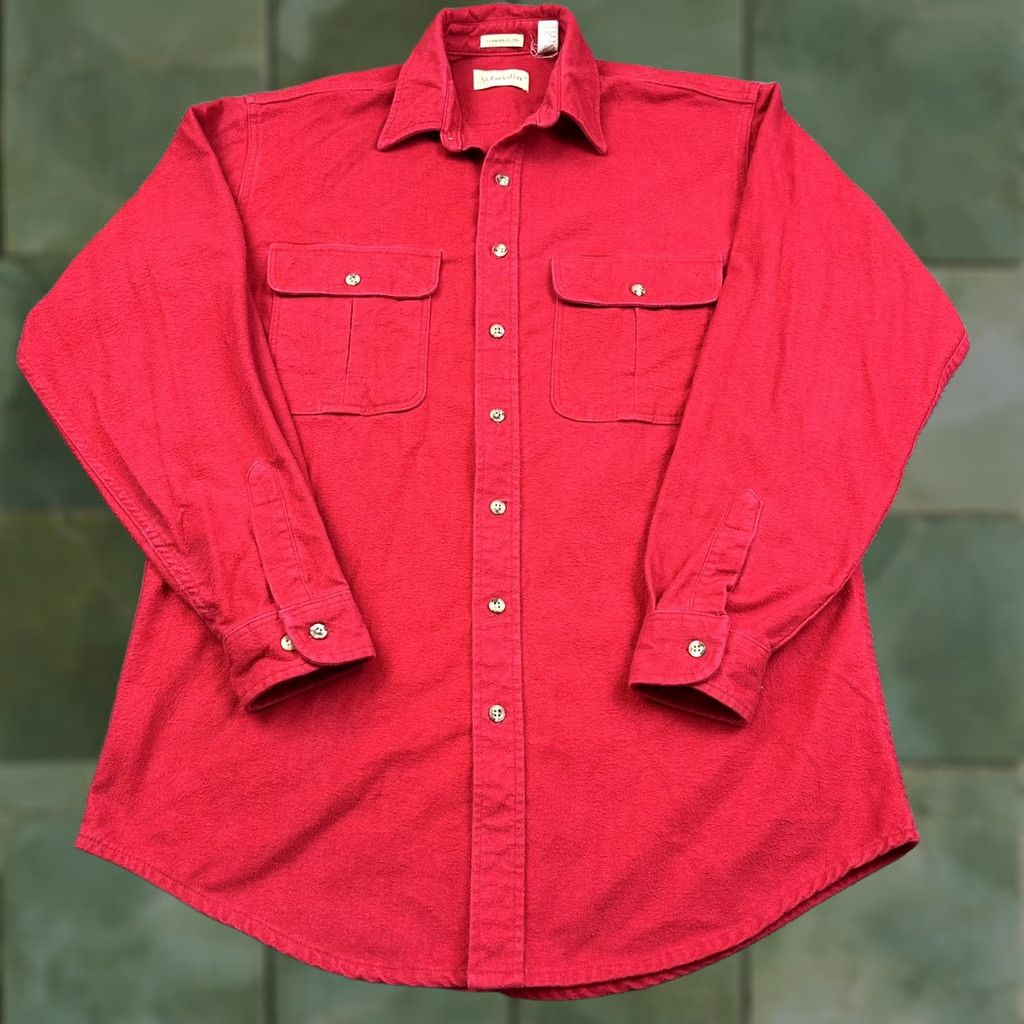 Vintage VINTAGE St Johns Bay Chamois Cloth Heavyweight Button Up Shirt USA Made Mens XLT Red Cotton Chamois Button-Up Pockets Outdoor 90s Mens Size US XL / EU 56 / 4 - 1 Thumbnail