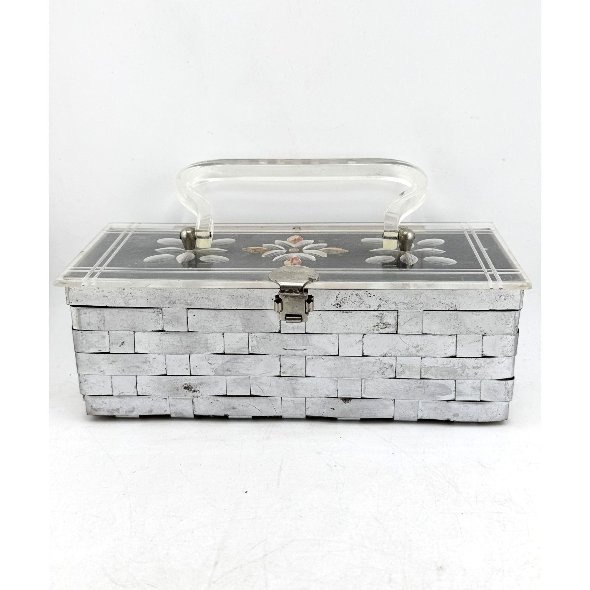 Vintage Vintage Estate Art Deco Floral Lucite Metal Woven Box Handba Size ONE SIZE - 5 Thumbnail
