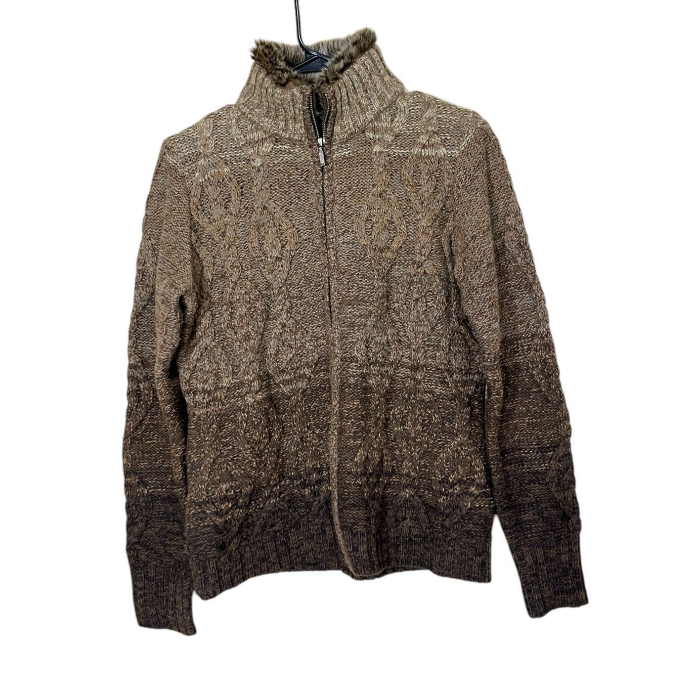 Eddie Bauer Eddie Bauer Sweater Brown Cable Knit Zip Cardigan Lambs Wool Blend M Size M / US 6-8 / IT 42-44 - 1 Thumbnail