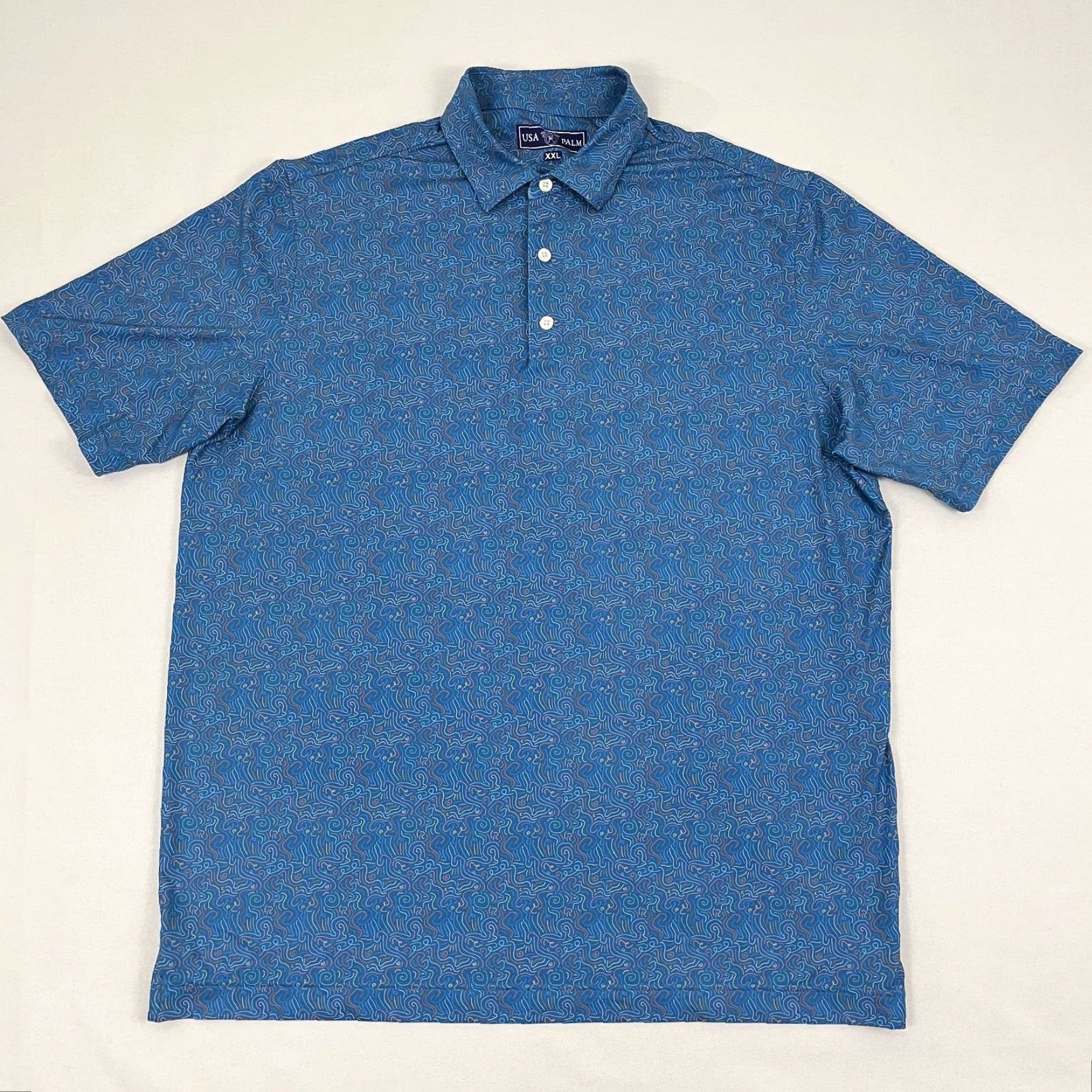 Vintage USA PALM Shirt Mens 2XL Blue Abstract Loud Unique Fun Golf Performance Size US XXL / EU 58 / 5 - 2 Thumbnail