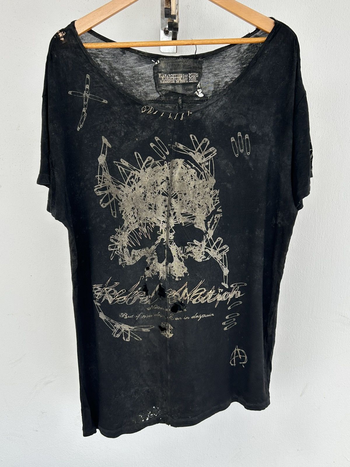 Japanese Brand H.NAOTO H.ANARCHISM FOR PLUS SHORT SLEEVE WHITE TOP