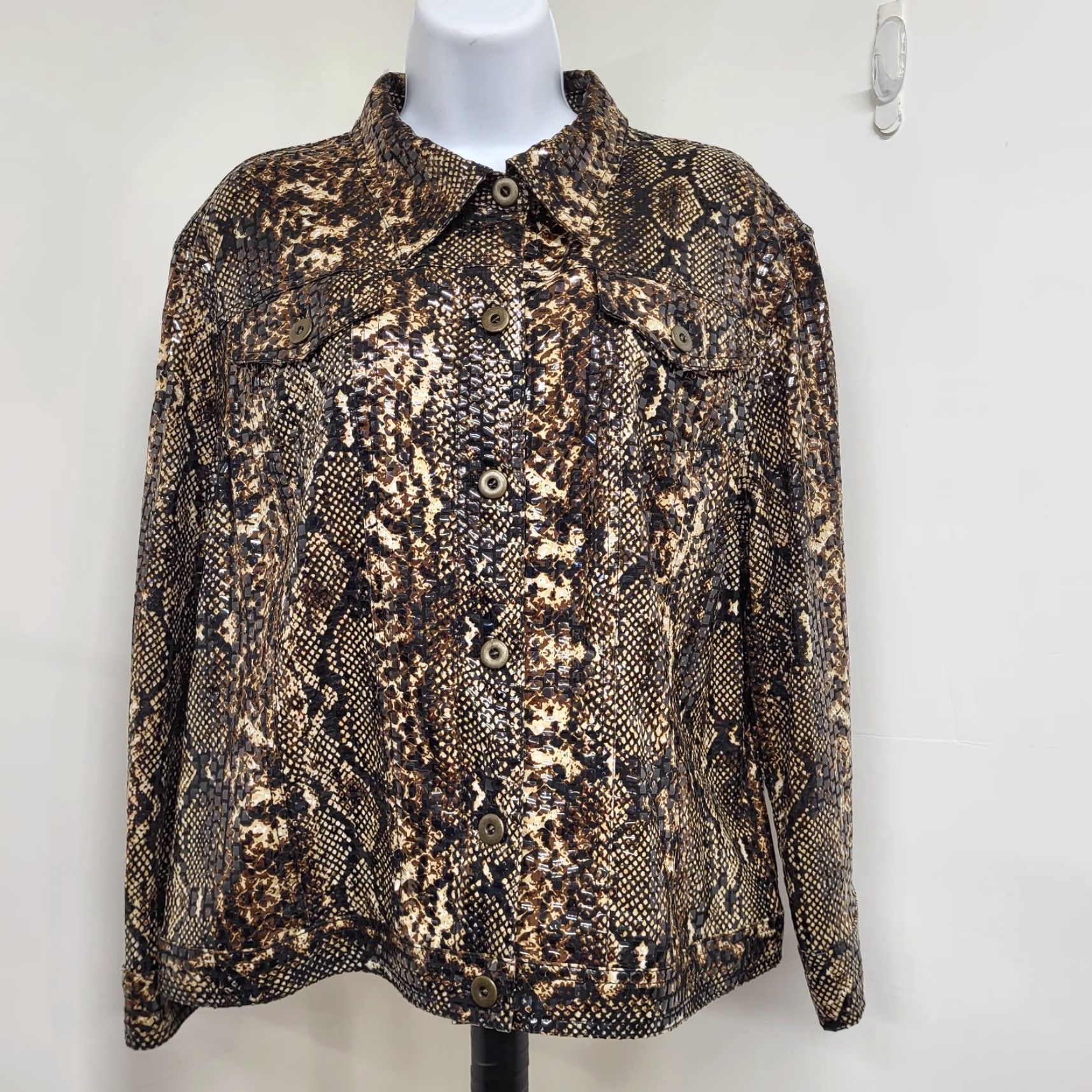 Vintage Ruby Rd. Snakeskin Jacket Women's Size 18 Brown/Tan/Black Shimmer Textured EUC Jacket Size XXL / US 16-18 / IT 52-54 - 2 Thumbnail