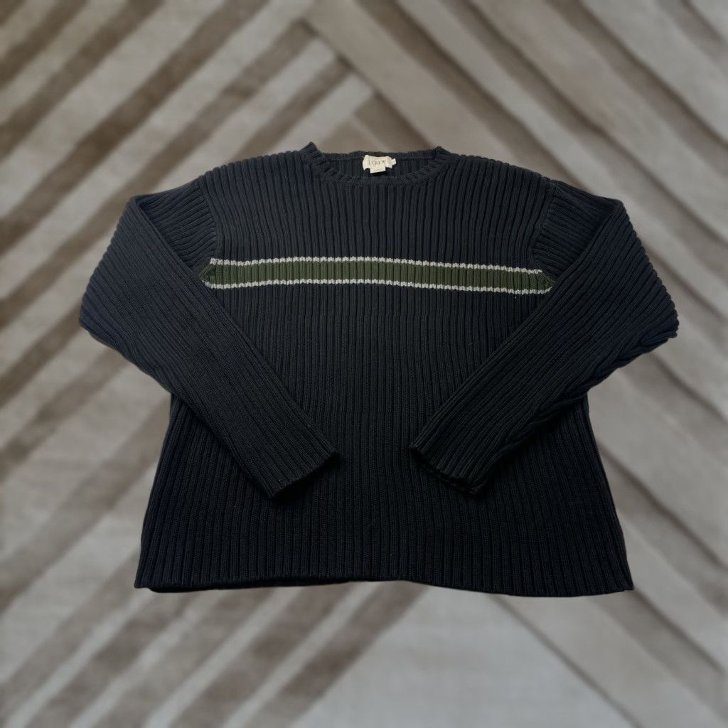 J.Crew J. Crew Mens Ribbed Sweater Black Green Stripe Large Cotton Knit Crew Neck Pullover Vintage No Size US L / EU 52-54 / 3 - 1 Thumbnail