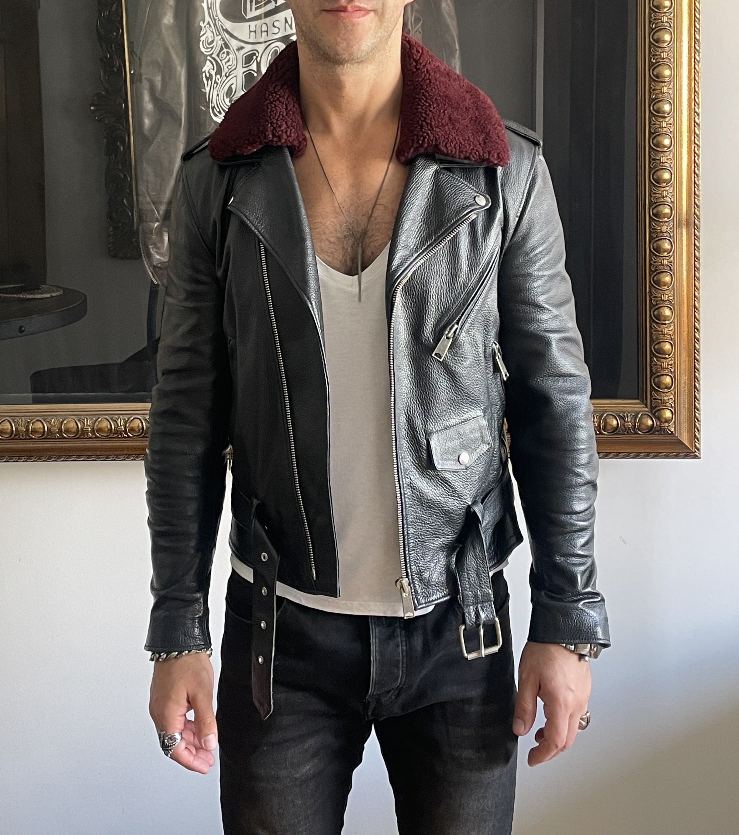 Sandro Sandro Leather Biker Jacket with Fur Collar Schott Varvatos Size US M / EU 48-50 / 2 - 3 Thumbnail