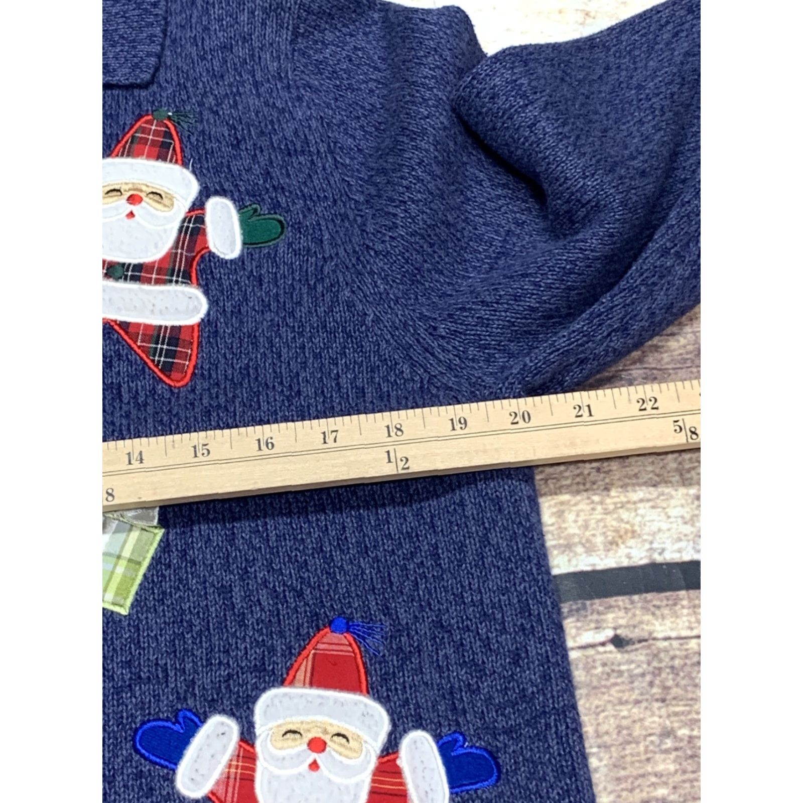 Vintage Dressbarn Women’s Large Ugly Christmas Sweater Dress Blue Santa Claus Presents Cardigan Knit Holiday Womens Long Sleeve Crewneck Christmas - Size L / US 10 / IT 46 - 3 Thumbnail