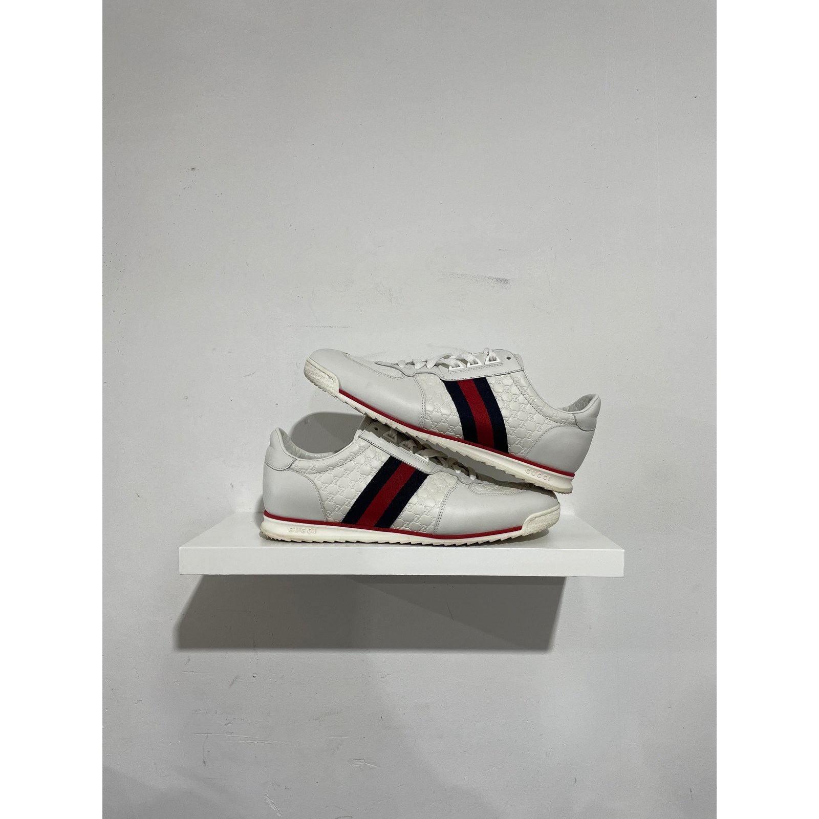 GUCCI LEATHER WEB SNEAKER WHITE SIZE 9