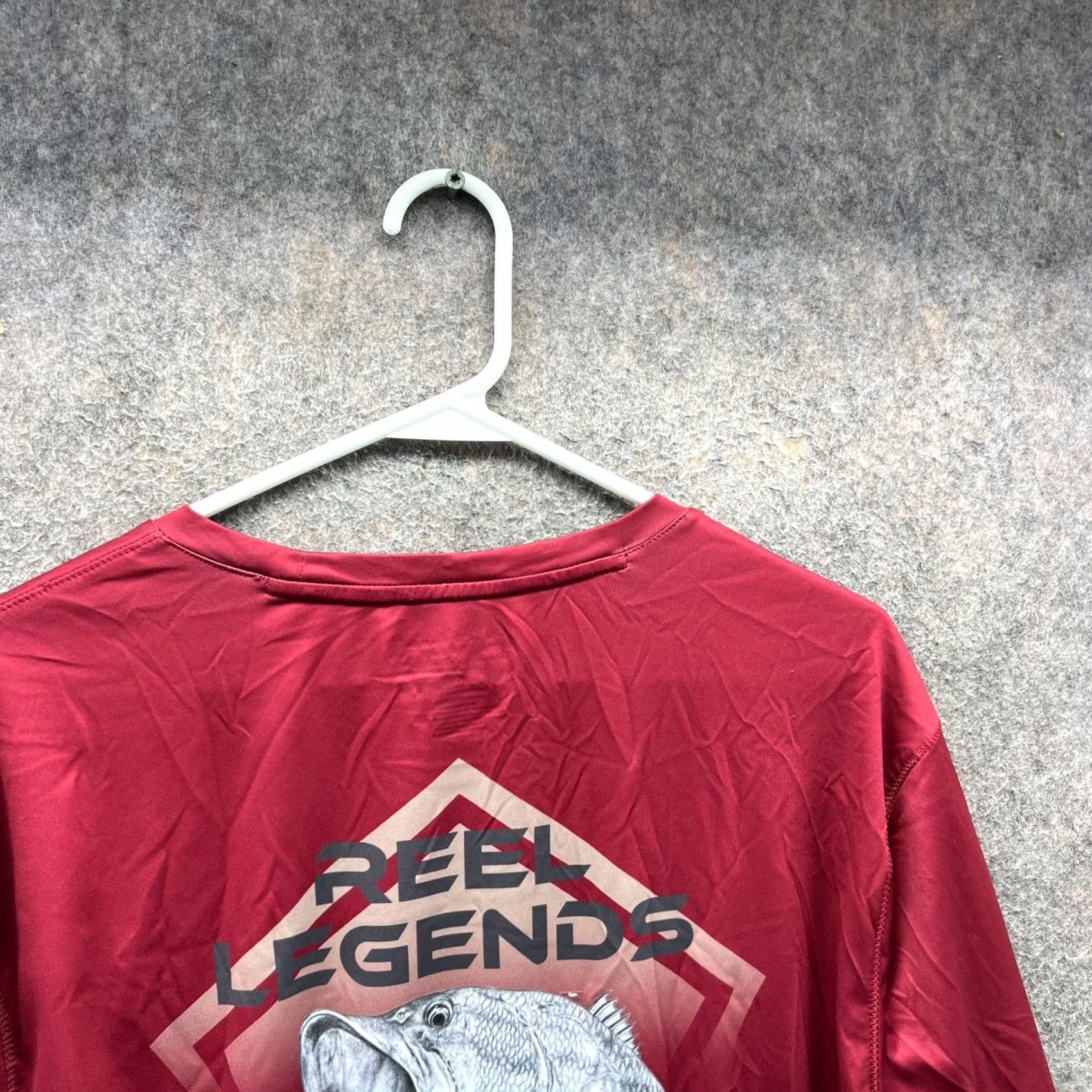 Vintage VINTAGE: No Reel Legends Shirt Mens Large Red Bass Reel Tec Performance Rash Guard Burgundy Shirt Size US L / EU 52-54 / 3 - 6 Thumbnail
