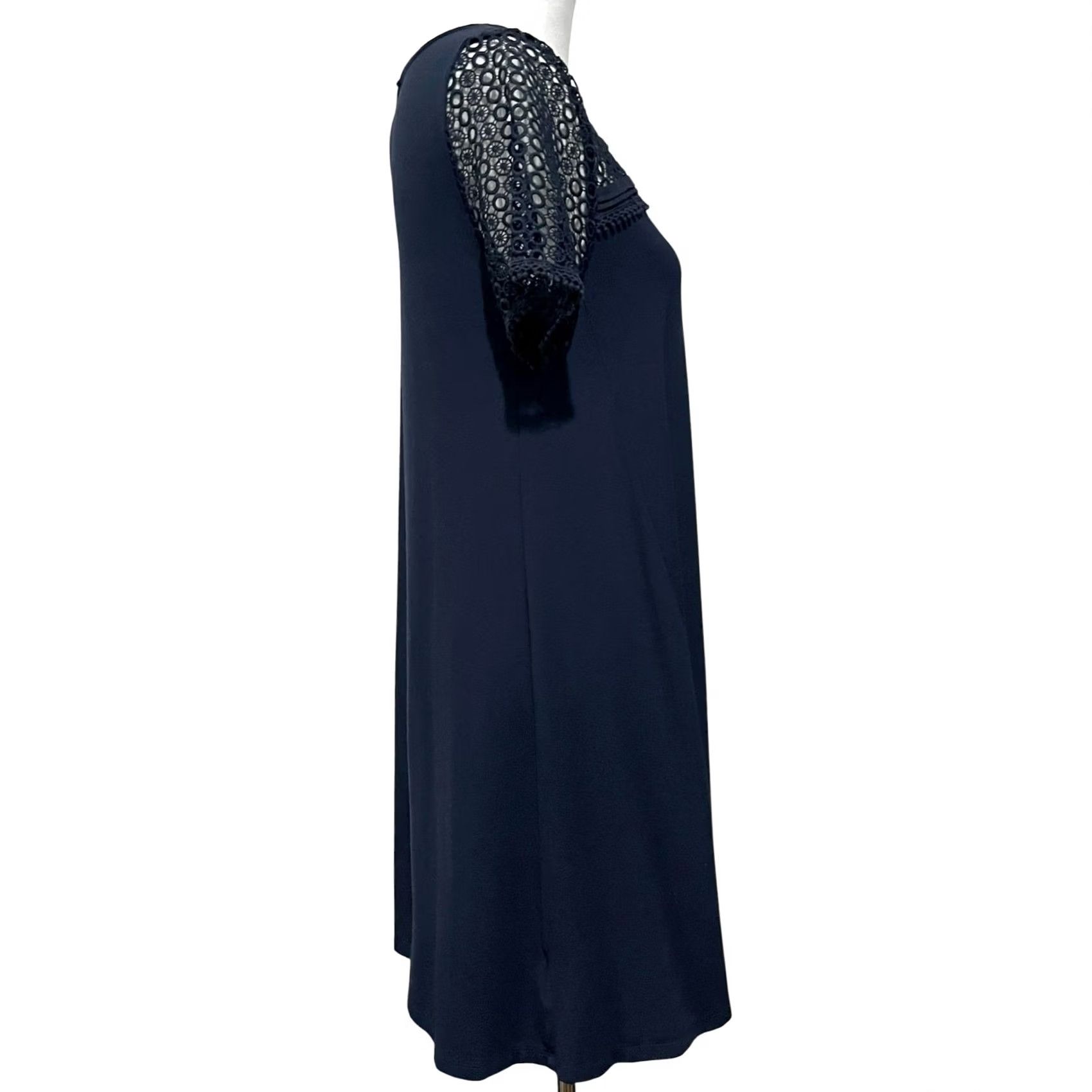 Ann Taylor Ann Taylor Loft Dress Womens Small Navy Blue Swing Lace Shoulders & Sleeves Size S / US 4 / IT 40 - 5 Thumbnail