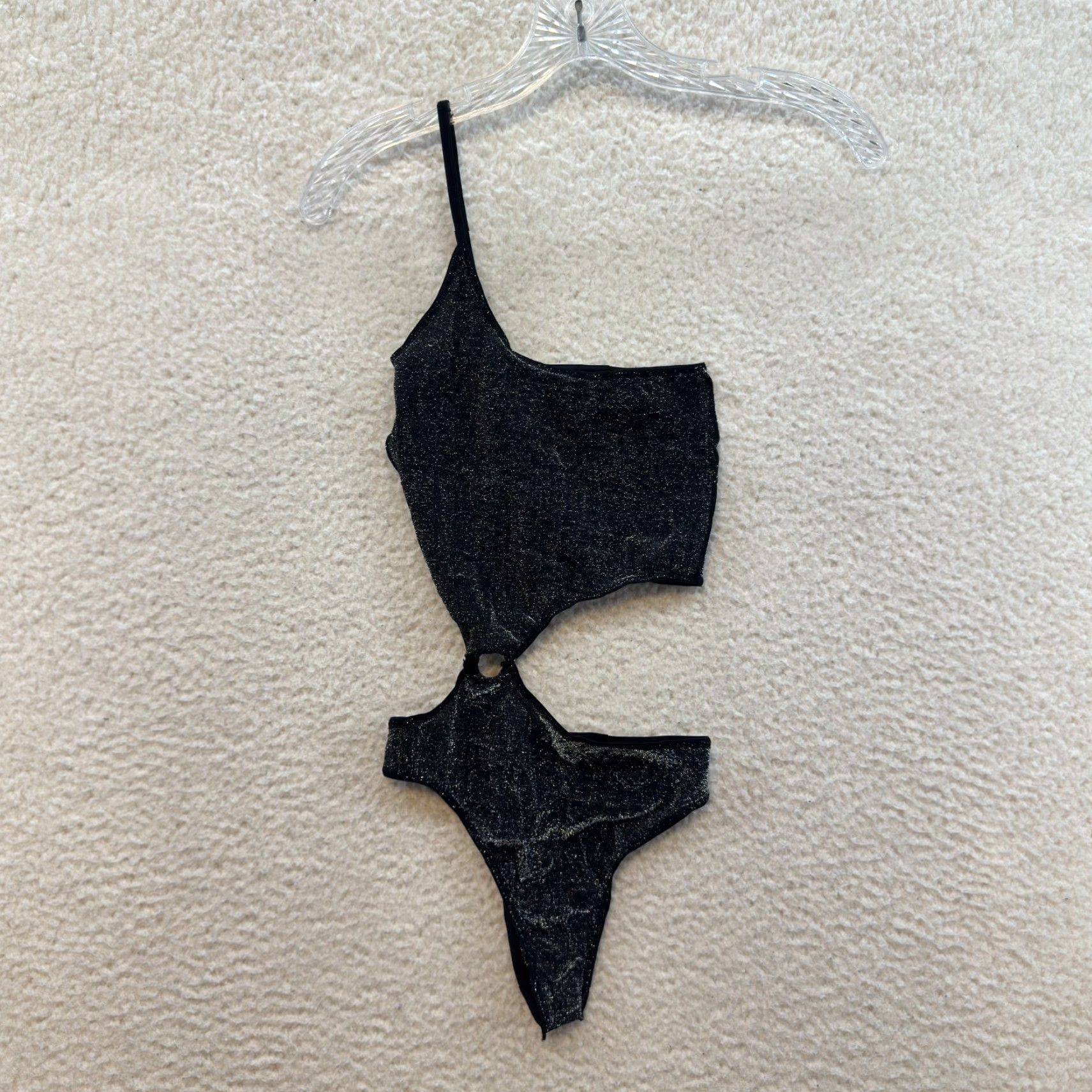 Vintage VINTAGE Y2K Bodysuit One Piece XS Black Sparkle Glitter Cut-Out Rave Club Womens XS Size XS / US 0-2 / IT 36-38 - 2 Thumbnail