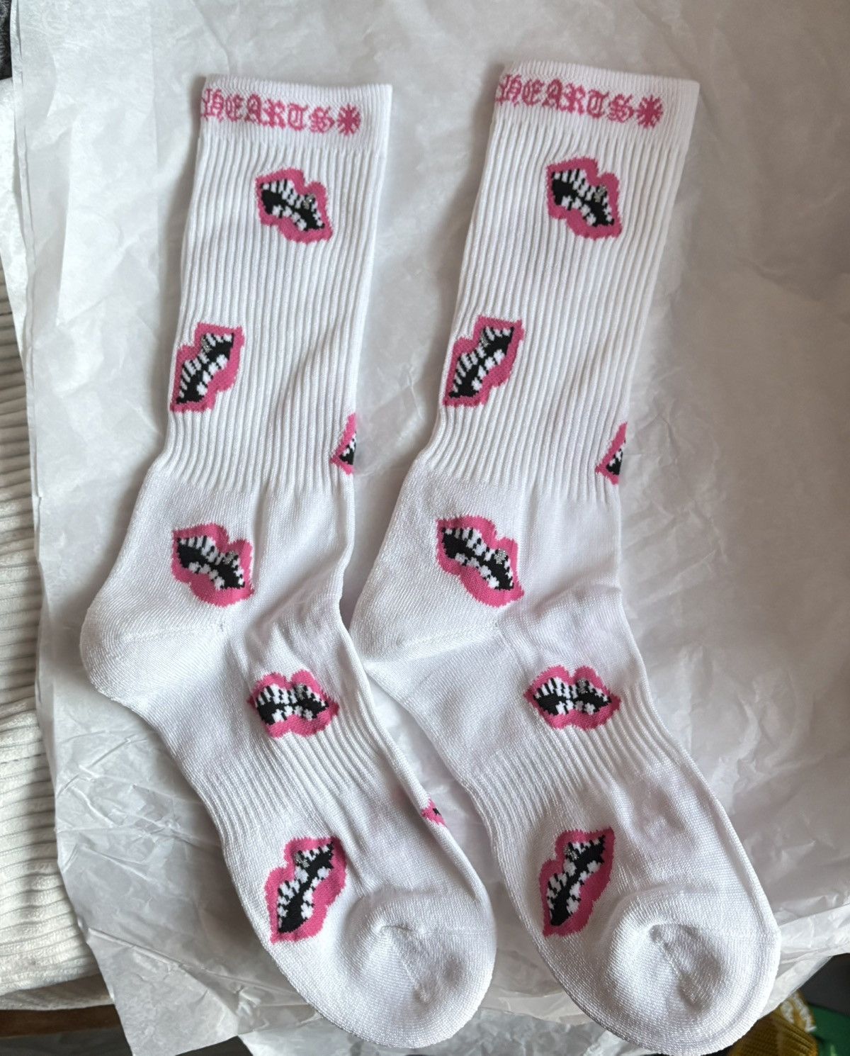 Chrome Hearts Chrome hearts white/pink chomper socks | Grailed
