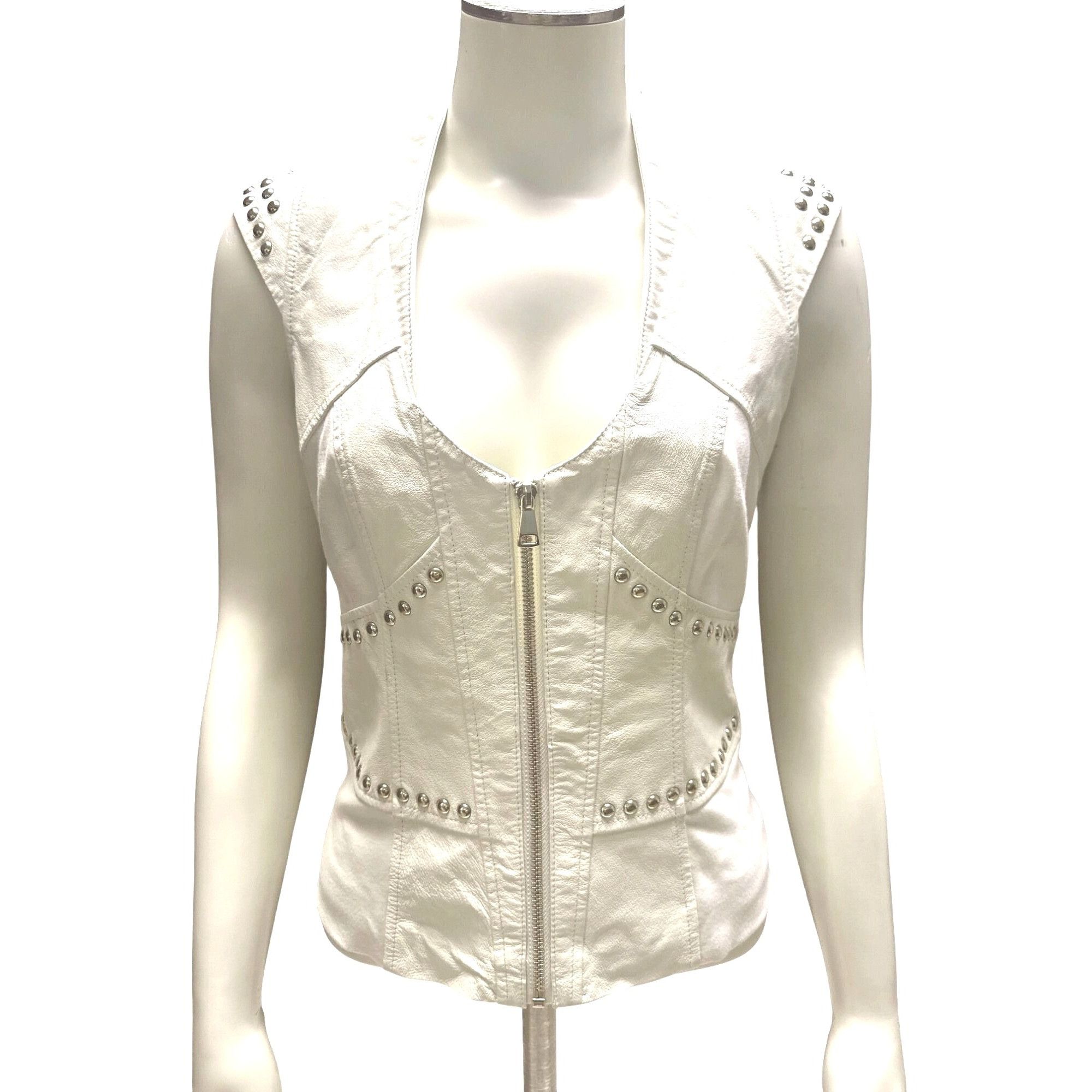 Bebe Bebe Small White Danica Studded Leather Zip Vest Y2K Moto Gl Size S / US 4 / IT 40 - 2 Thumbnail
