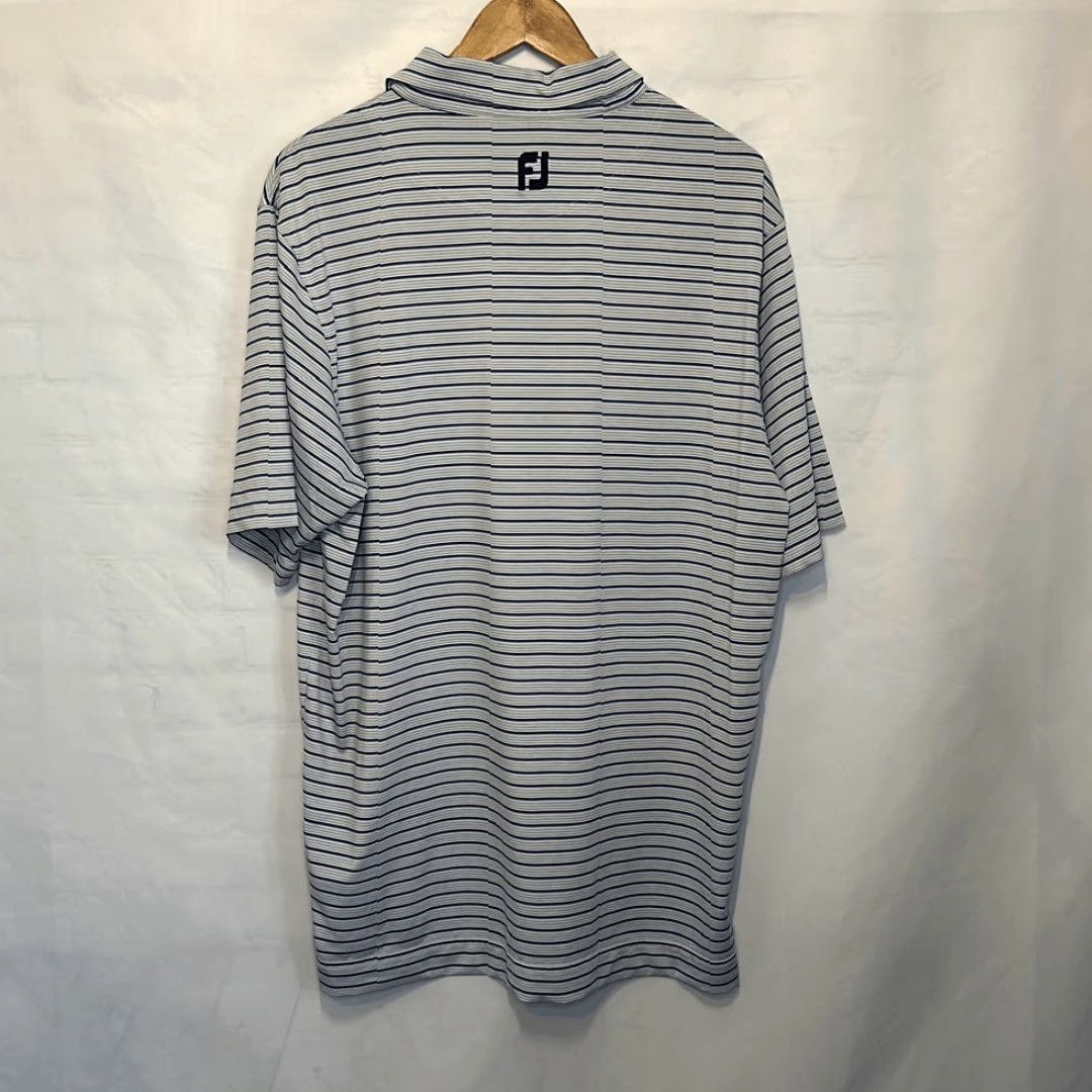 Footjoy FootJoy Lisle Multi Stripe Self Collar Grey Polo - Grey/Royal/Black/White, Large, Men, Polo, Golf, Multicolor, Striped, 26223 Size US L / EU 52-54 / 3 - 6 Thumbnail