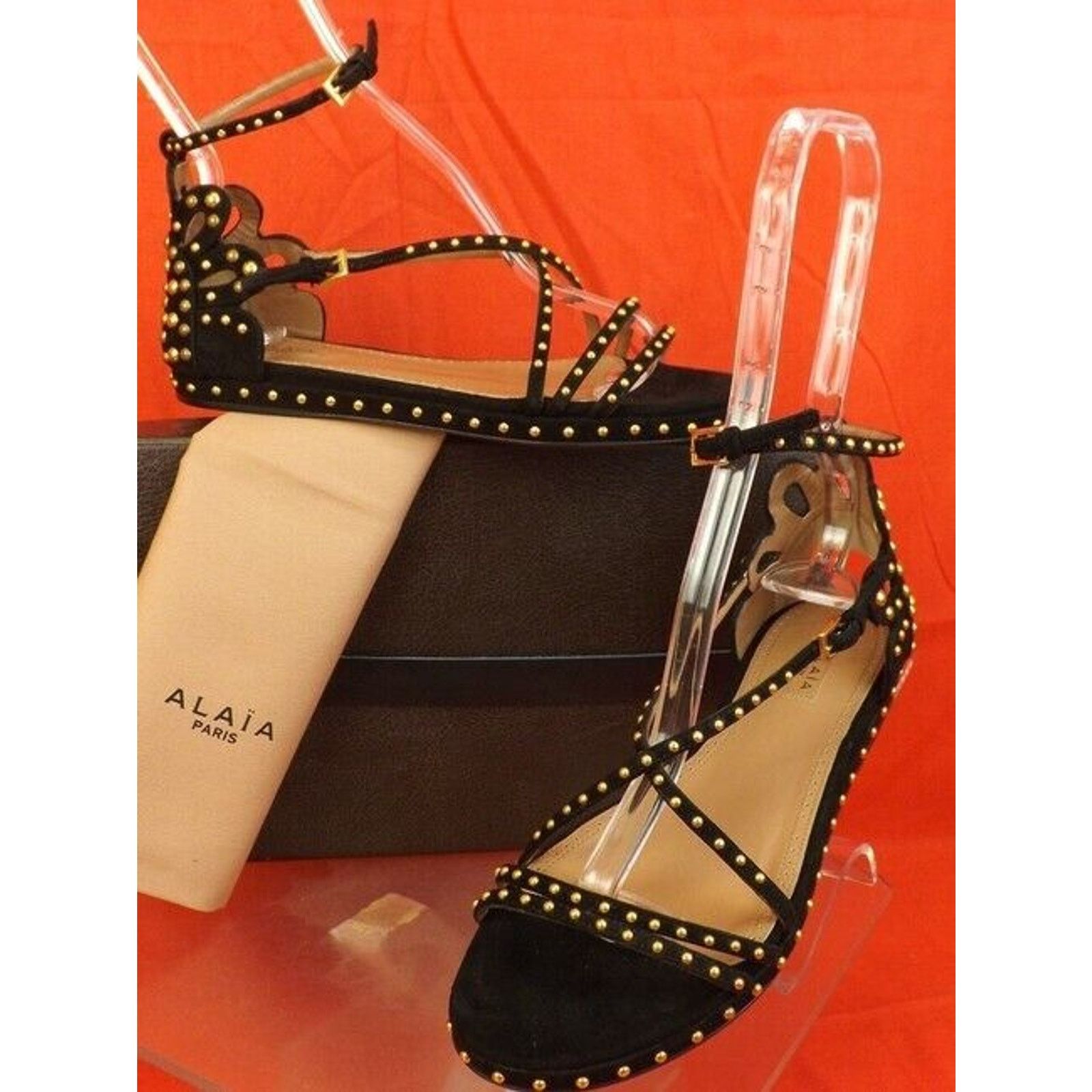 Alaia NEW ALAIA BLACK SUEDE CRISSCROSS GOLD STUDS SANDALS 36.5 Size US 6.5 / IT 36.5 - 6 Thumbnail